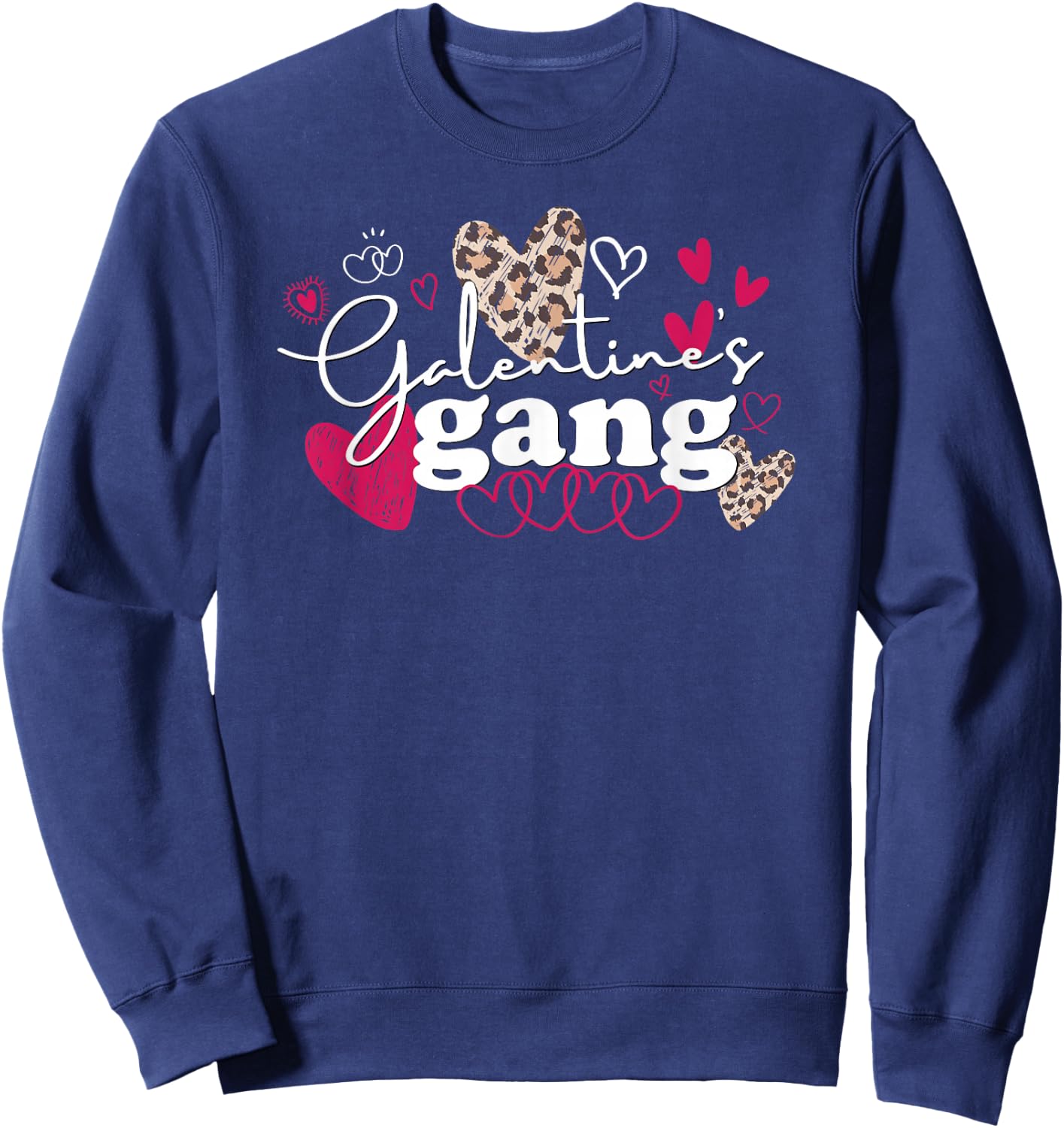 Matching Valentine's Day Galentines Gang Cute Leopard Hearts Sweatshirt - Sweatshirt | Navy