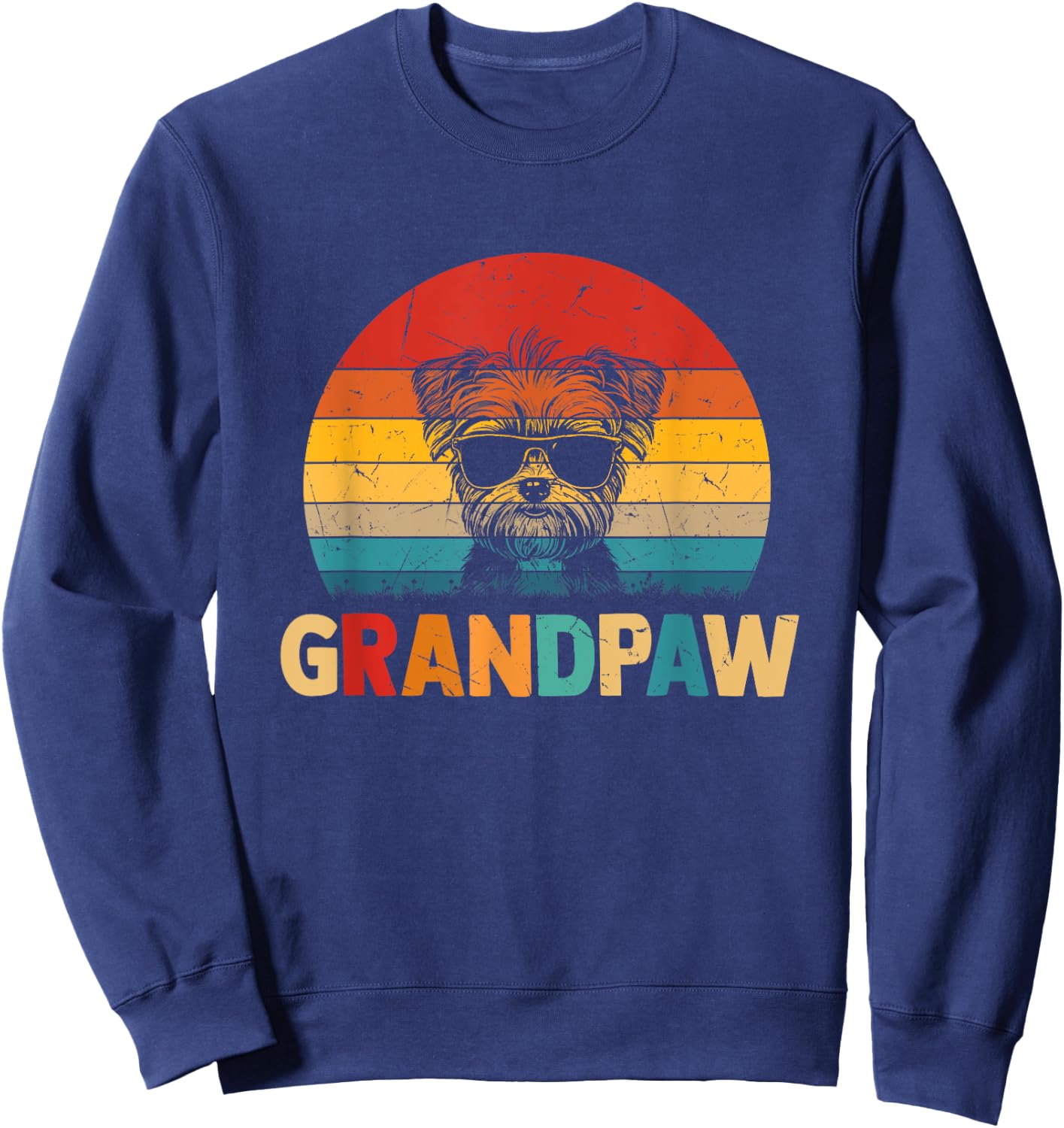 Funny Grandpaw Retro Vintage Morkie Lovers Grandpa Fathers Sweatshirt - Sweatshirt | Navy