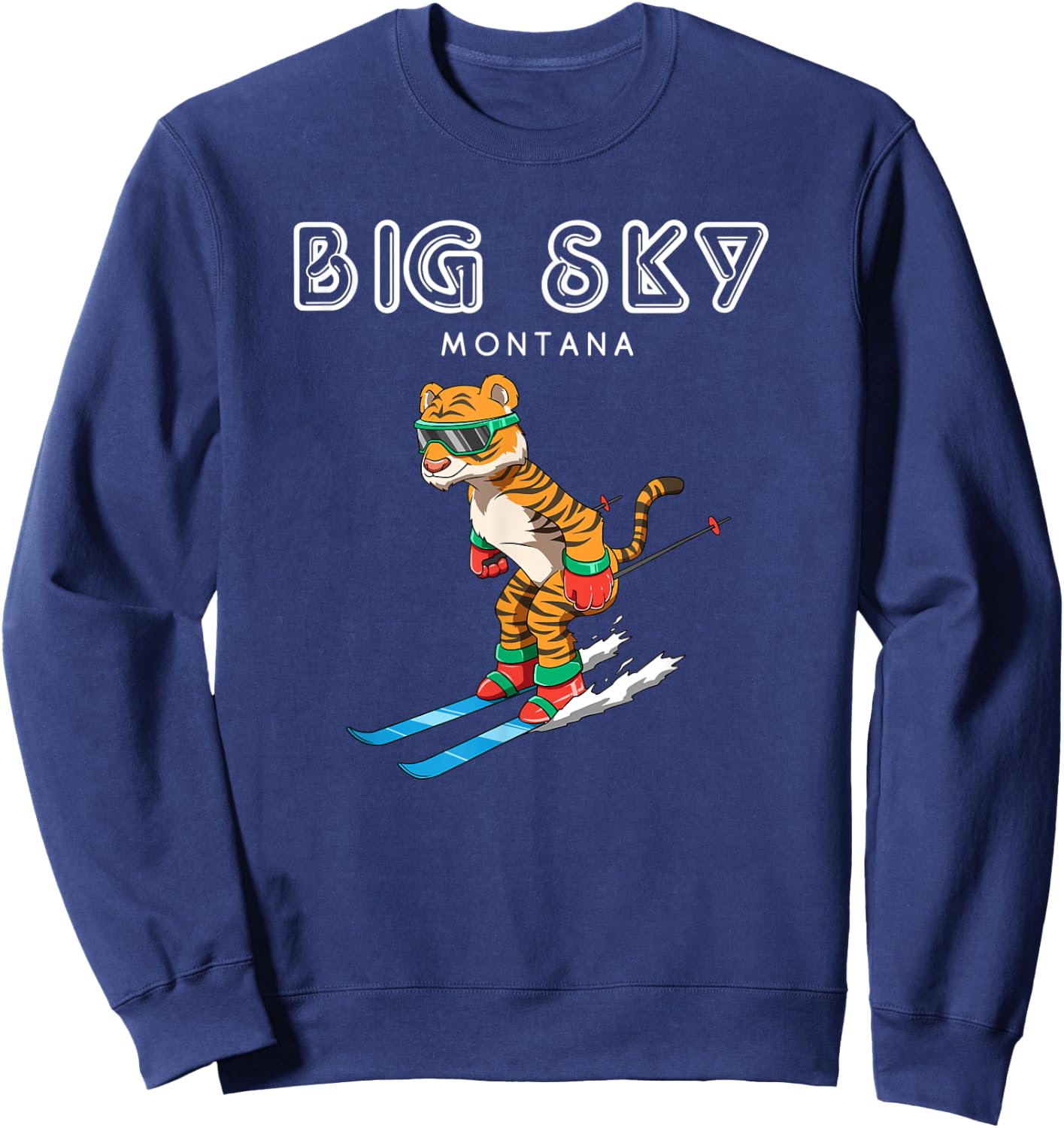 Big Sky Montana - Funny Ski Tiger Sweatshirt - Sweatshirt | Navy
