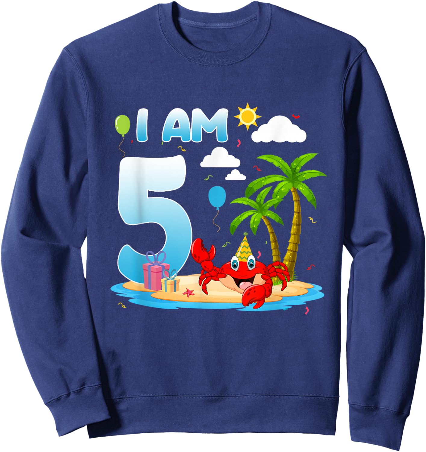 5th Birthday Crab Summer Beach 5 Year Old Bday Party Kids Sweatshirt - Sweatshirt | Navy
