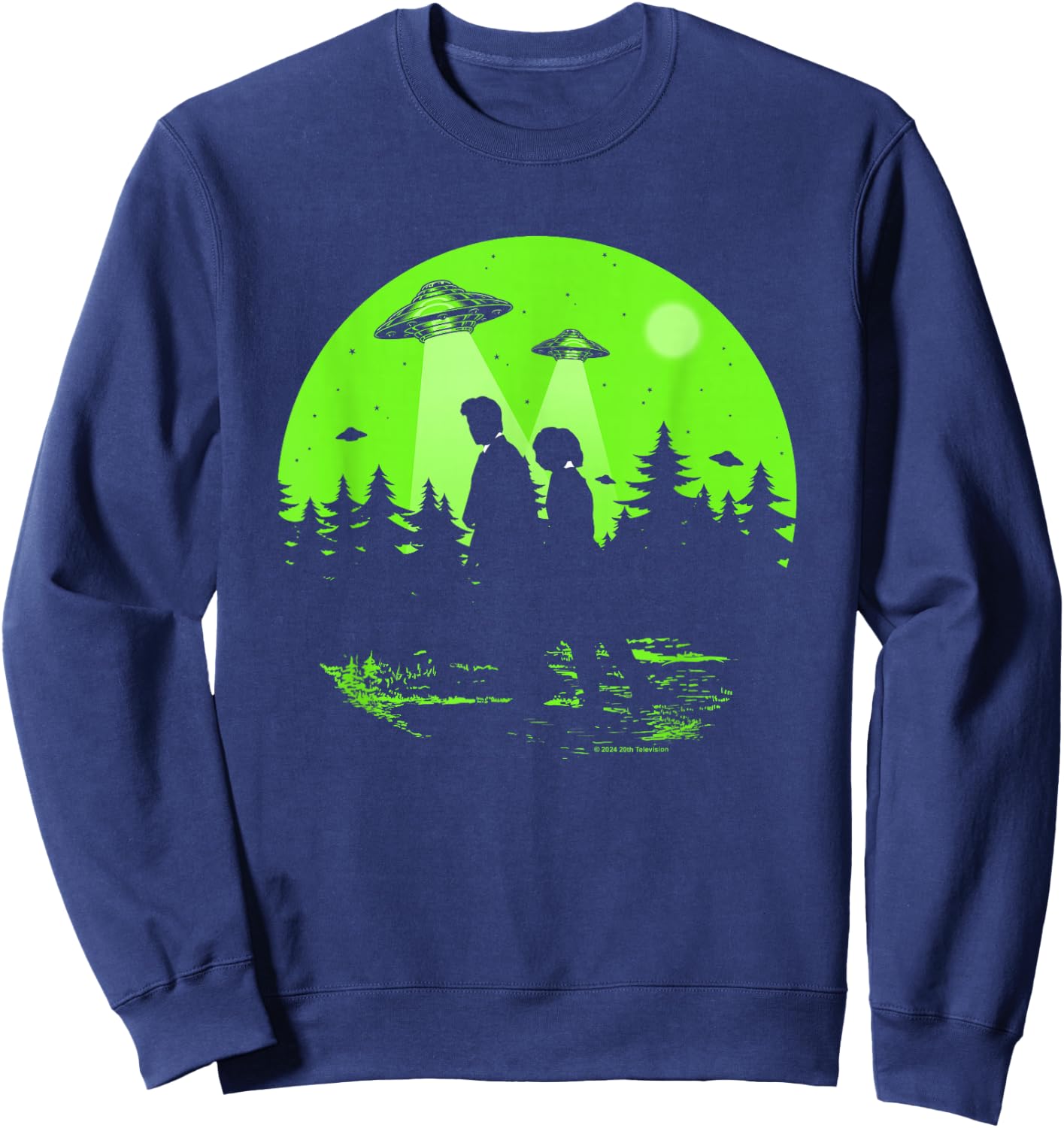 X-Files Mulder & Scully Silhouettes In The Woods , Black, S Sweatshirt - Sweatshirt | Navy
