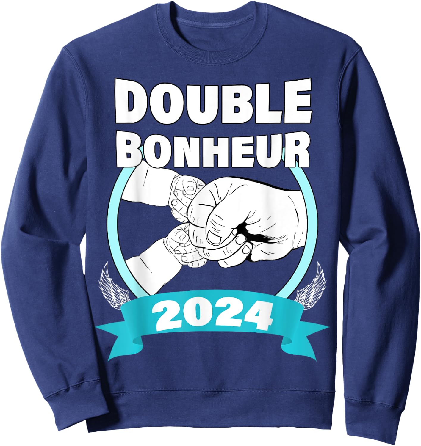 Announcement Pregnancy Baby Daddy Of Twins Double Happiness 2024 , Black, S Sweatshirt - Sweatshirt | Navy