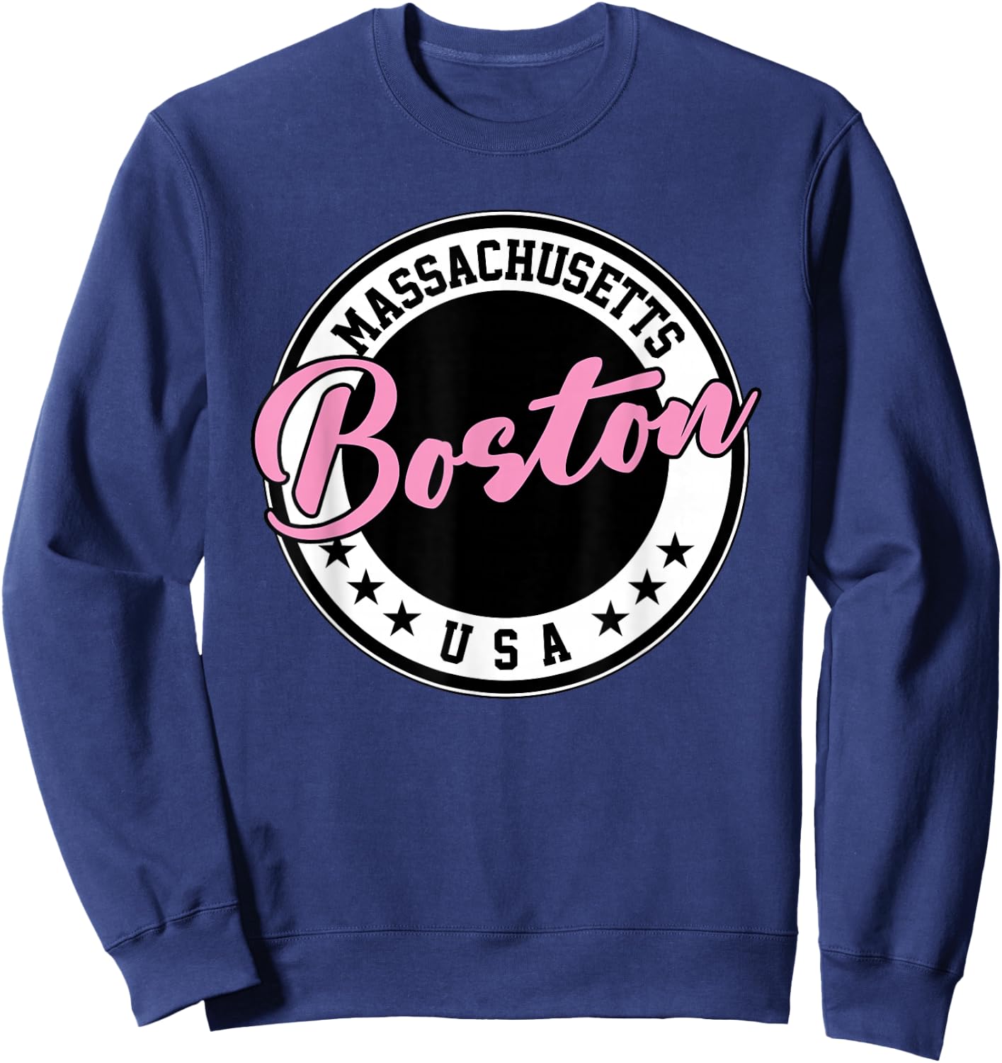 Boston Massachusetts Script Circle Pink Text Sweatshirt - Sweatshirt | Navy
