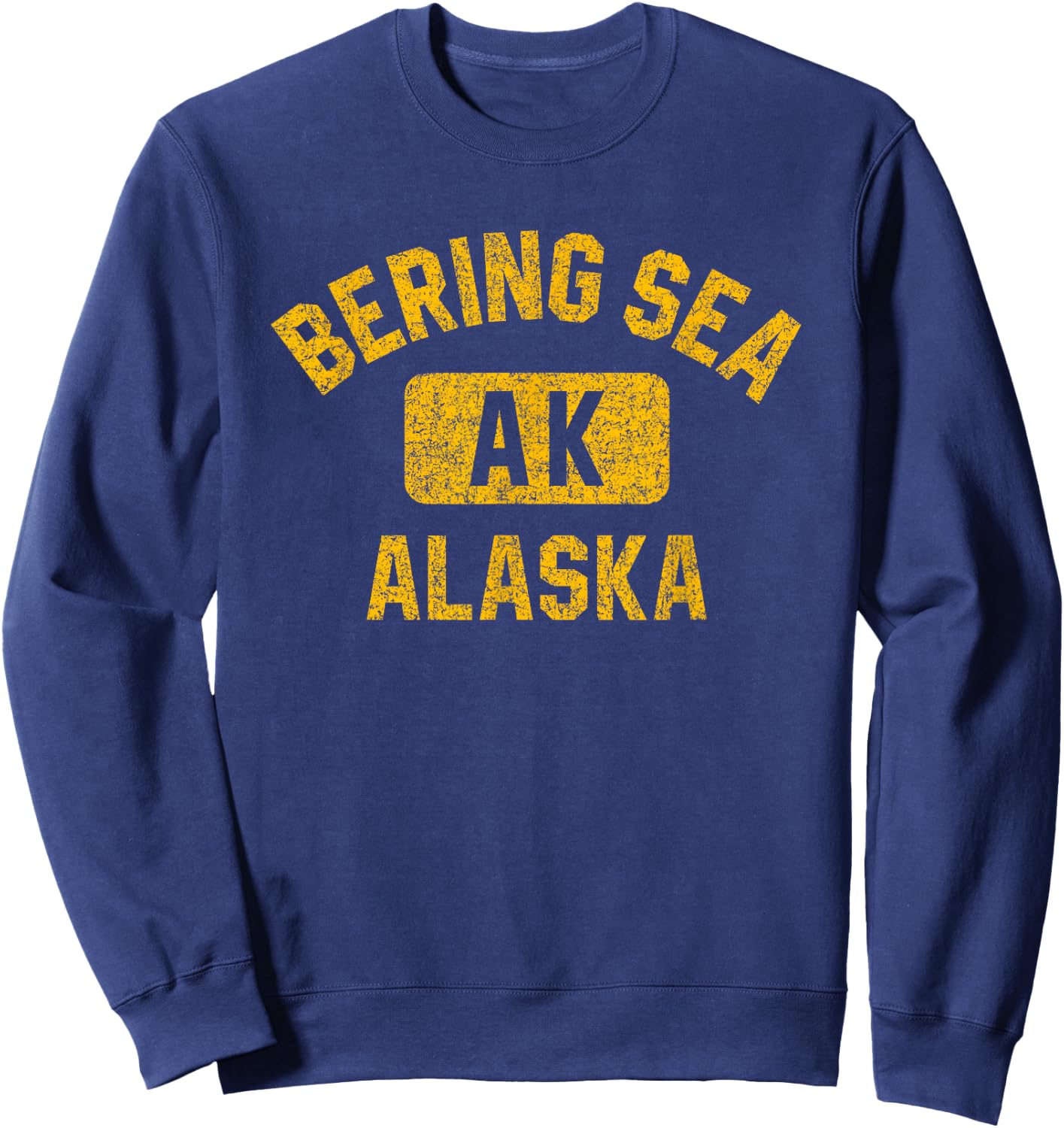 Bering Sea Alaska Gym Style Distressed Amber Print Sweatshirt - Sweatshirt | Navy