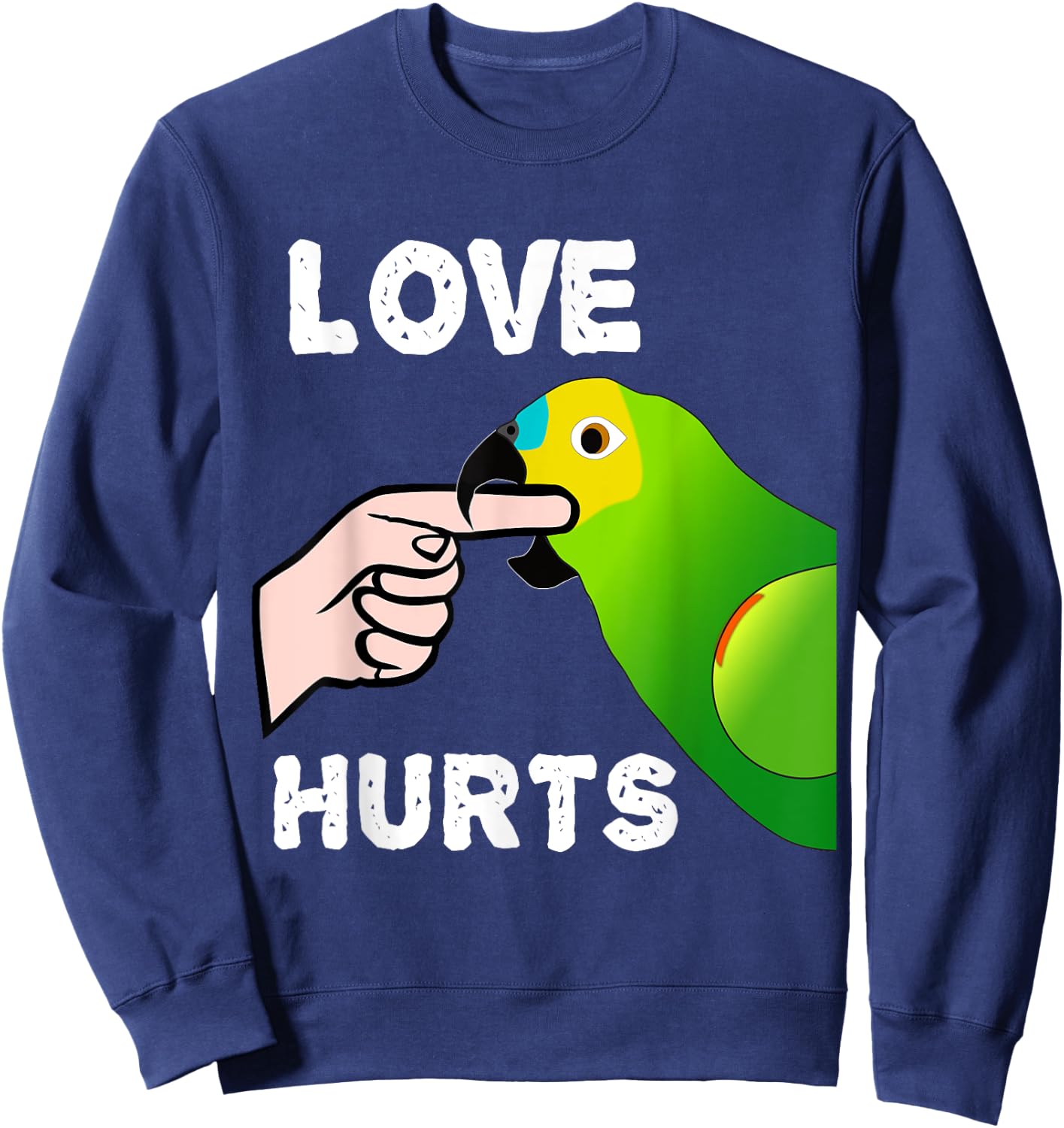 Love Hurts Blue Fronted Amazona Parrot Sweatshirt - Sweatshirt | Navy
