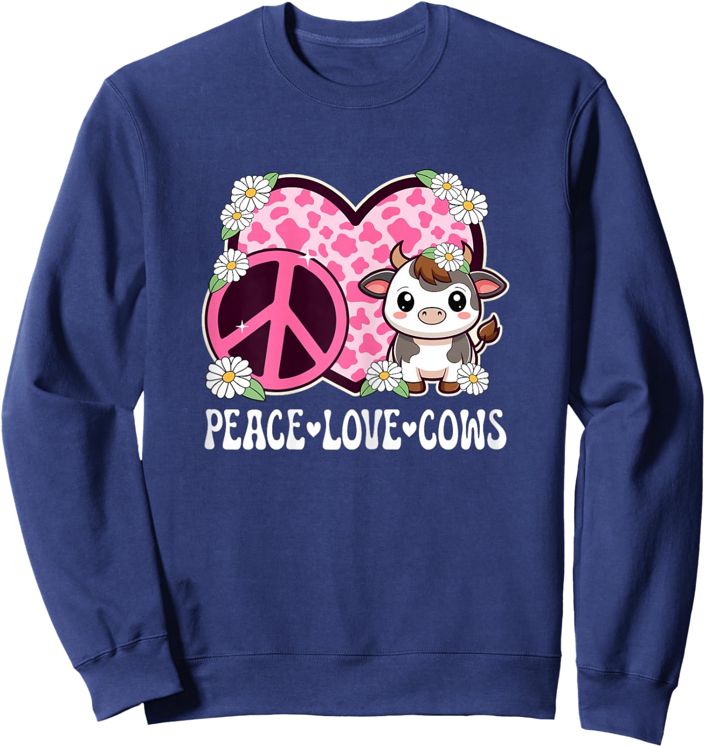 Peace Love Cows Women Cow Print Cute Cow Girls Cow Lover Cow Sweatshirt - Sweatshirt | Navy