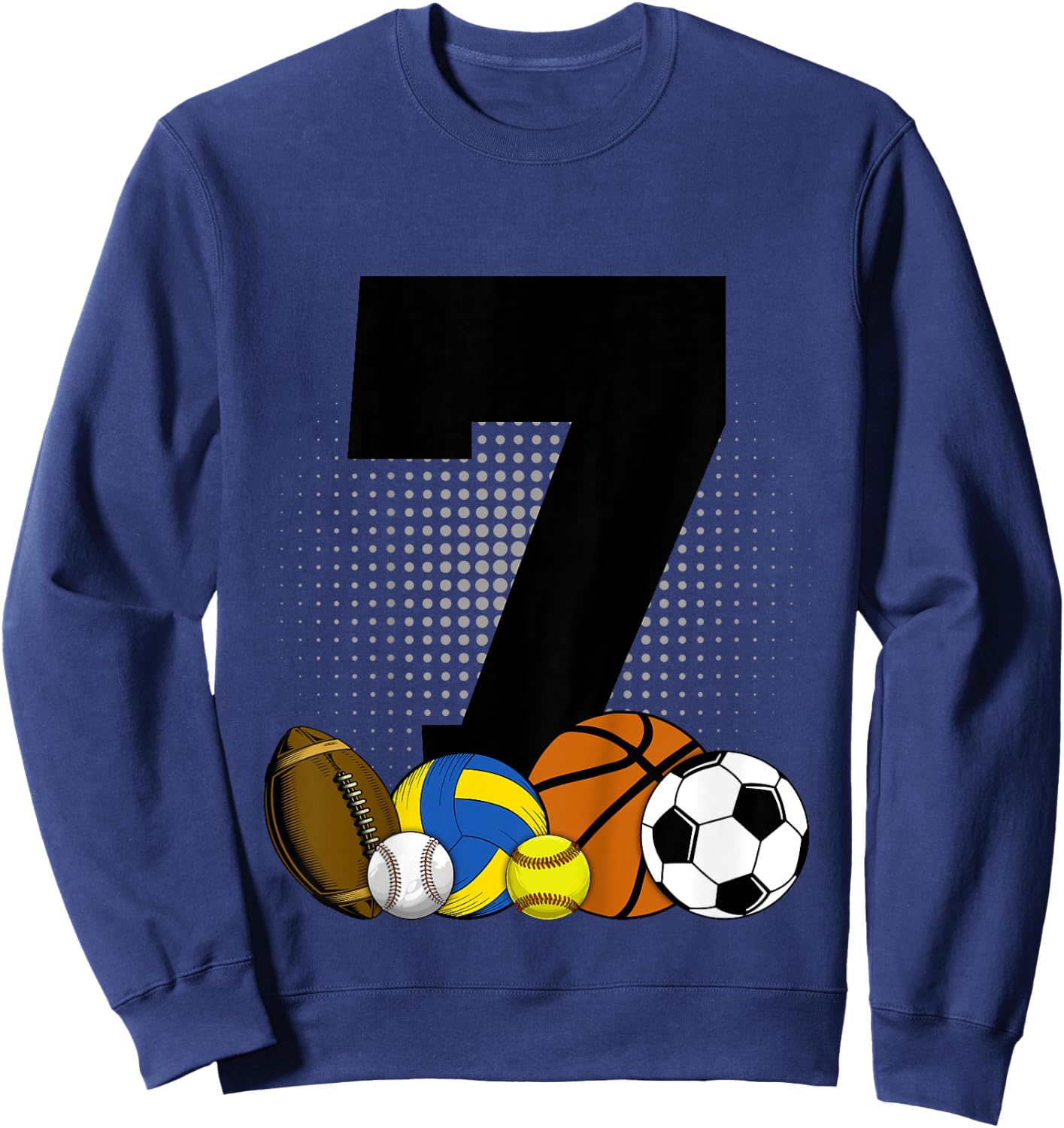Kids 7th Birthday Sport Ball Kids Boys 7 years Old Birthday Sweatshirt - Sweatshirt | Navy