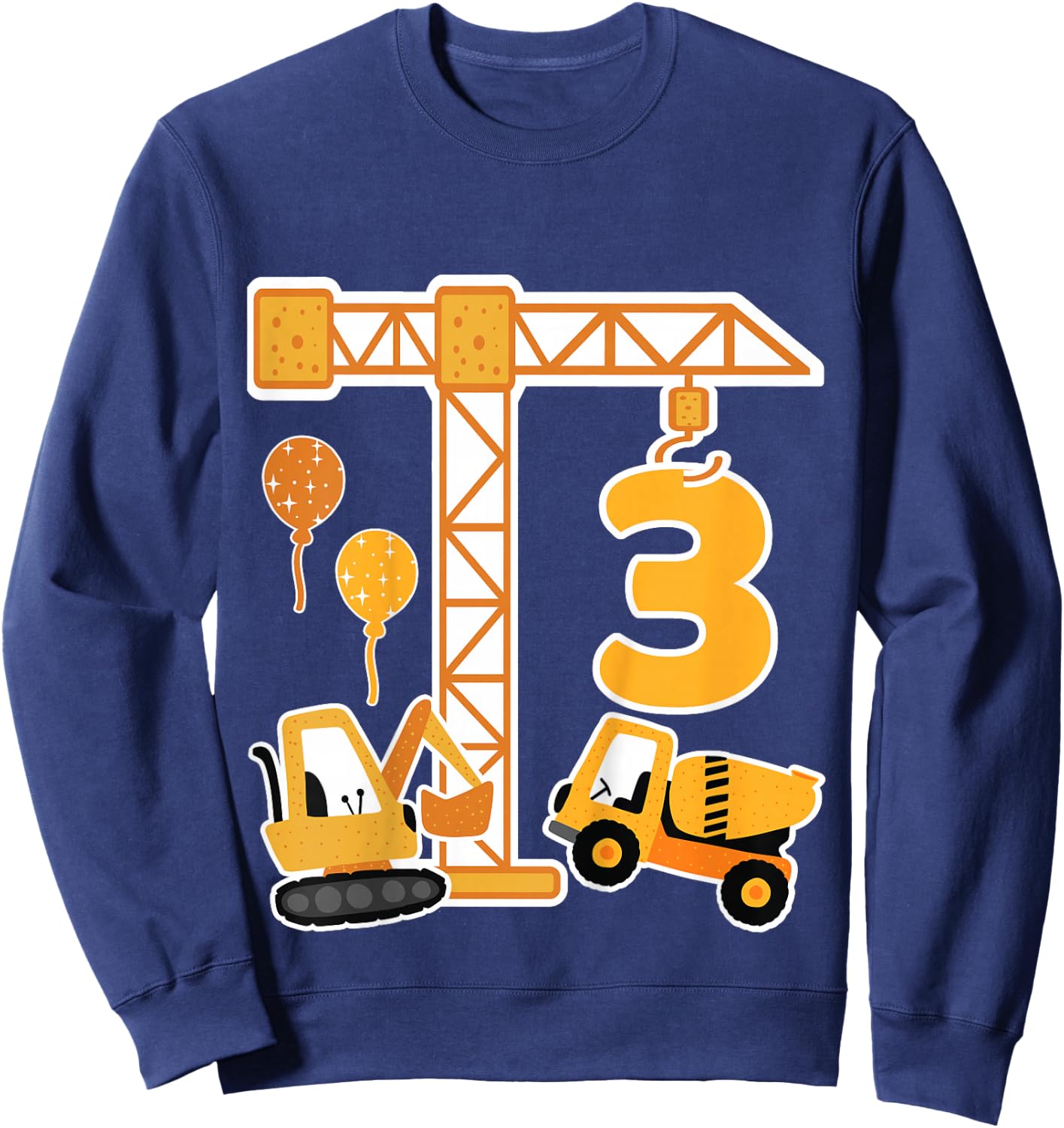 Child 3rd Birthday Excavator 3 Years Construction Boy Sweatshirt - Sweatshirt | Navy