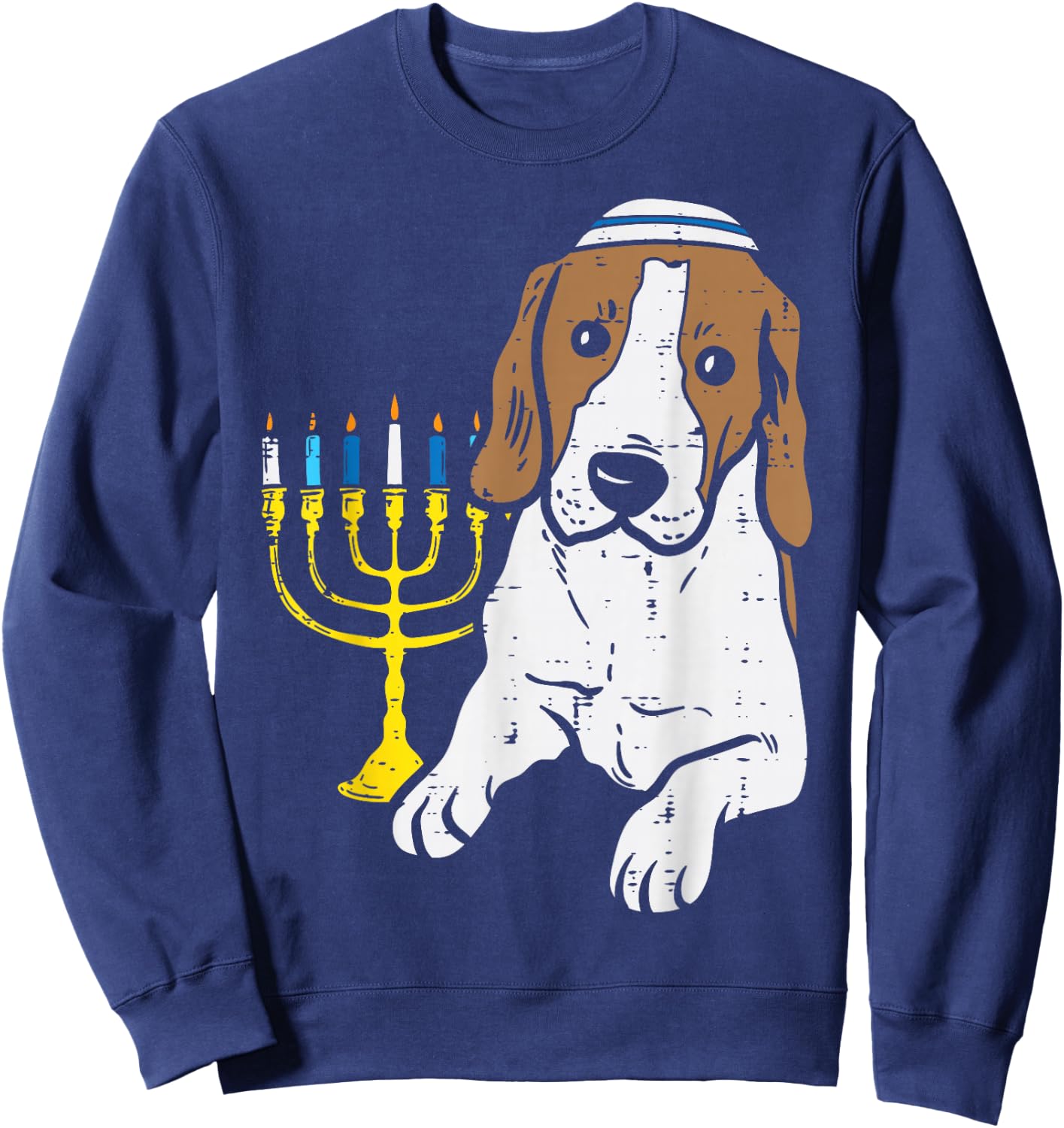 Jewish Beagle Dog Menorah Hanukkah Pajamas Chanukah PJs Sweatshirt - Sweatshirt | Navy