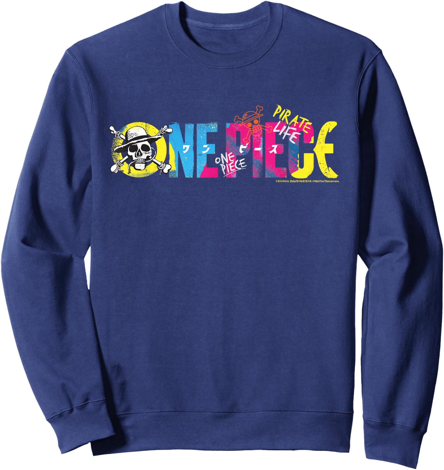 One Piece Anime Pirate Life Straw Hat Logo Pirates , Black, S Sweatshirt - Sweatshirt | Navy