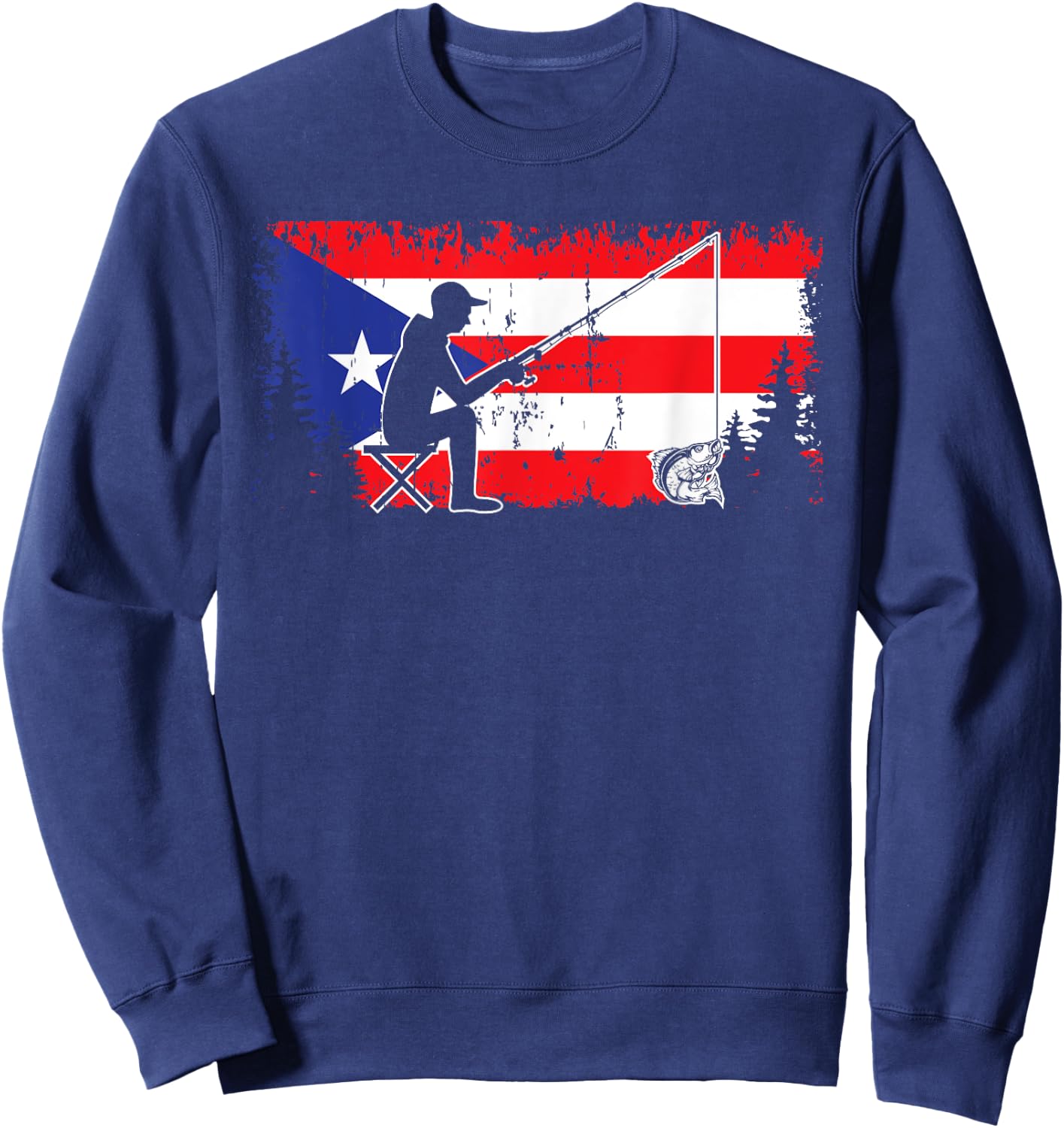 Puerto Rico Flag Cool Dad Fishing Design Fisherman Father Sweatshirt - Sweatshirt | Navy