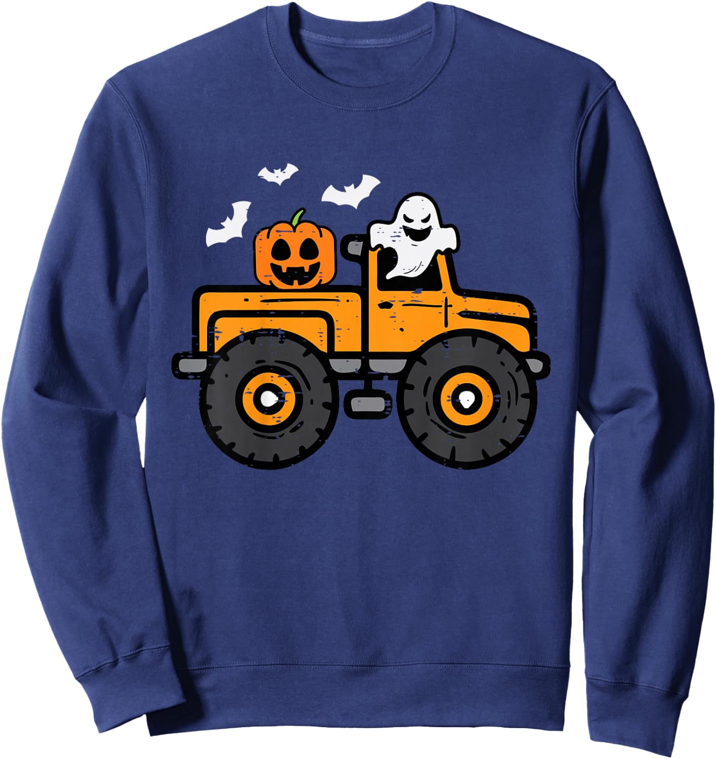 Kids Monster Truck Ghost Pumpkin Halloween Costume Toddler Boys Sweatshirt - Sweatshirt | Navy