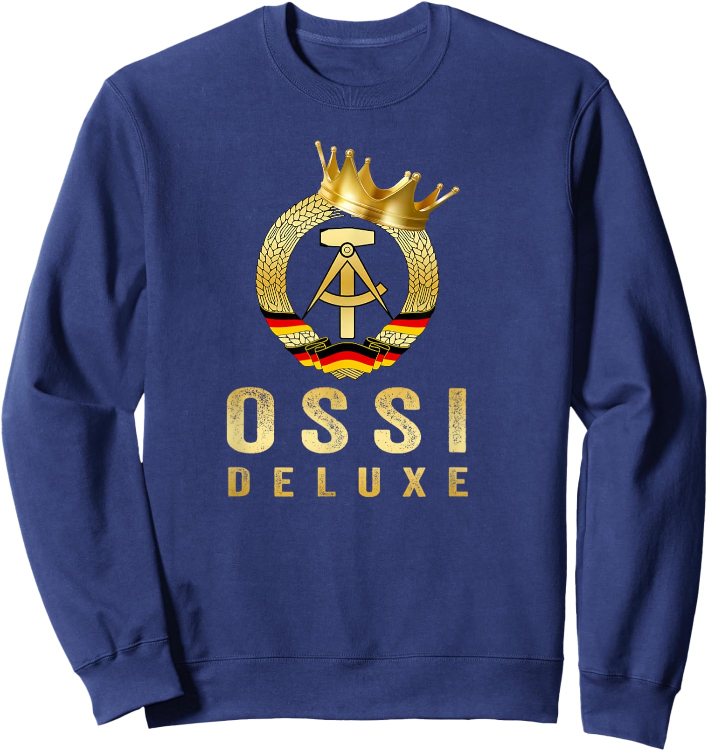 Ossi Delxue – Golden GDR Crest with Crown – East Germany , black Sweatshirt - Sweatshirt | Navy