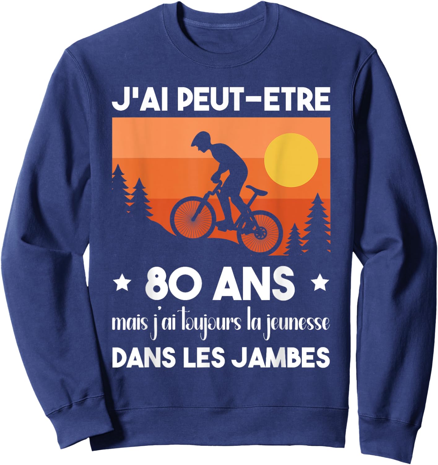 80 Years Birthday Bicycle Vintage Humor Cycling , Black, S Sweatshirt - Sweatshirt | Navy
