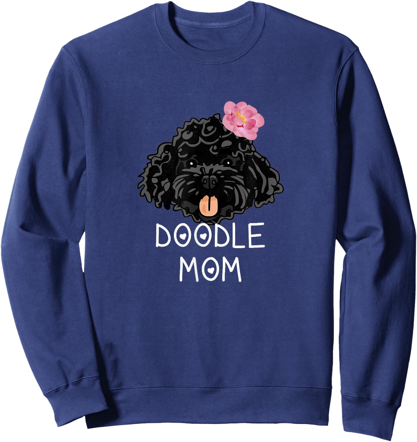 Cute Black Labradoodle doodle with flower Sweatshirt - Sweatshirt | Navy