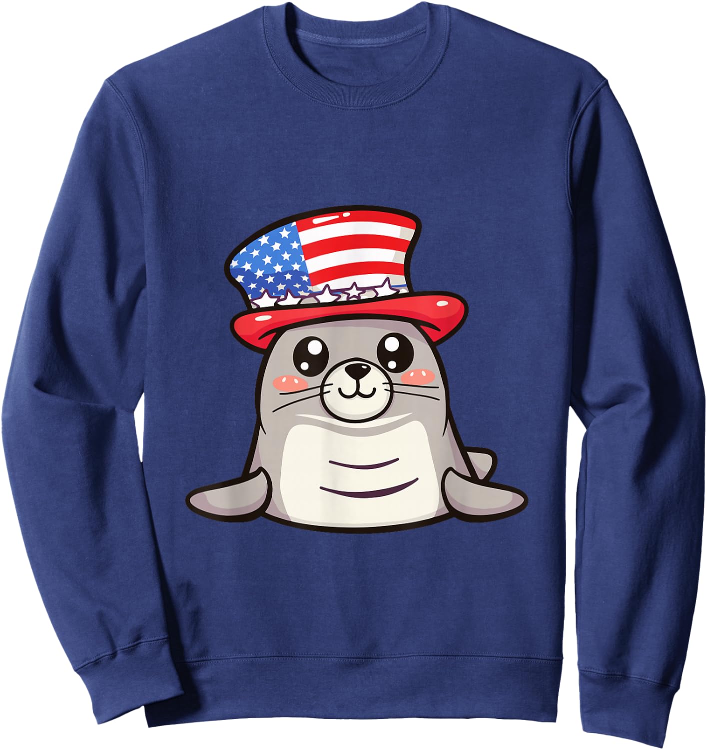 Cute Seal USA Flag | 4th Of July Sweatshirt - Sweatshirt | Navy