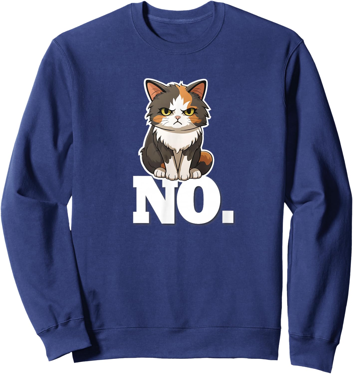 Kids Girls Kawaii Grumpy NO Calico Cat Lover Sweatshirt - Sweatshirt | Navy