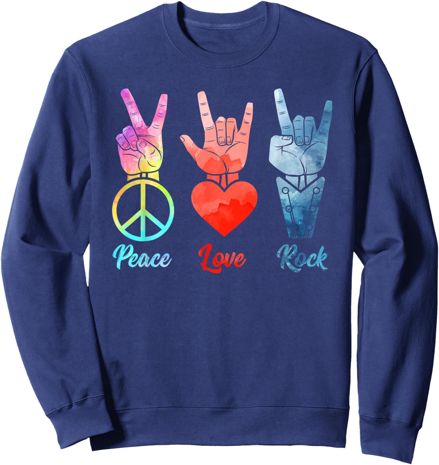 Peace Love Rock & Roll Vintage Peace Loving Musician Sweatshirt - Sweatshirt | Navy