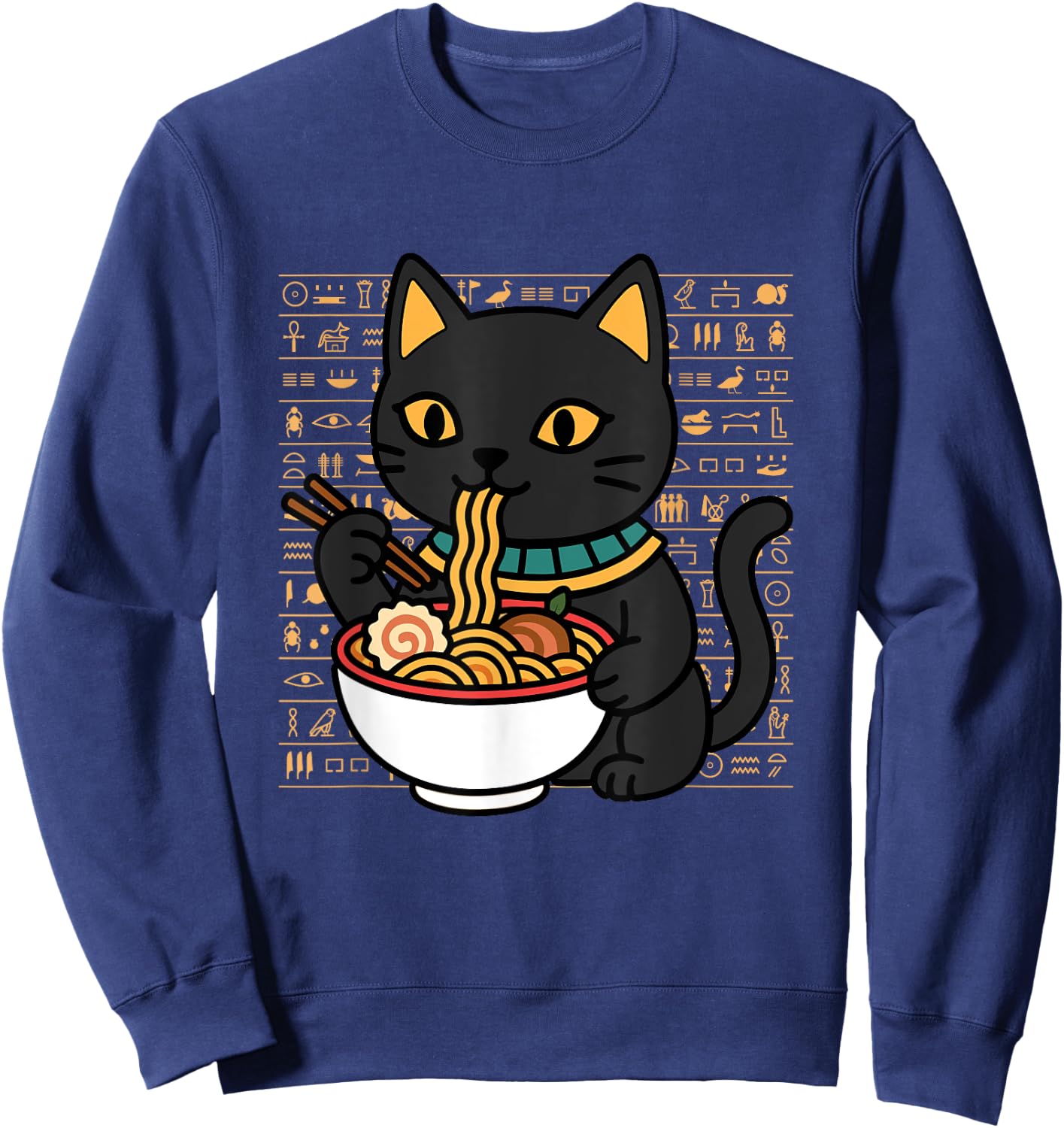 Bast Cat Ramen Egypt Egyptian Mythology Goddess Bastet Sweatshirt - Sweatshirt | Navy