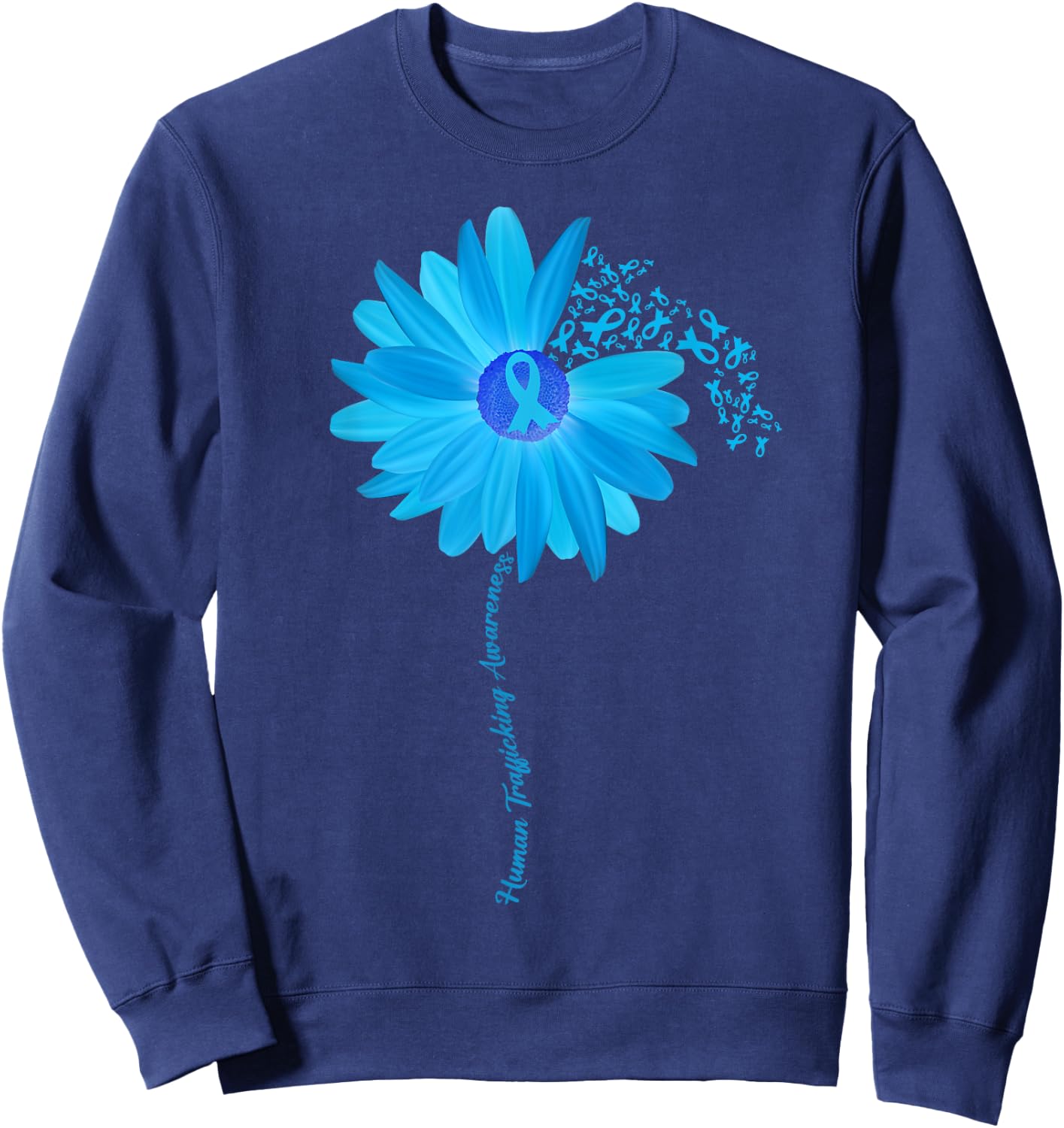 Sunflower Human Trafficking Awareness blue Ribbon Sweatshirt - Sweatshirt | Navy