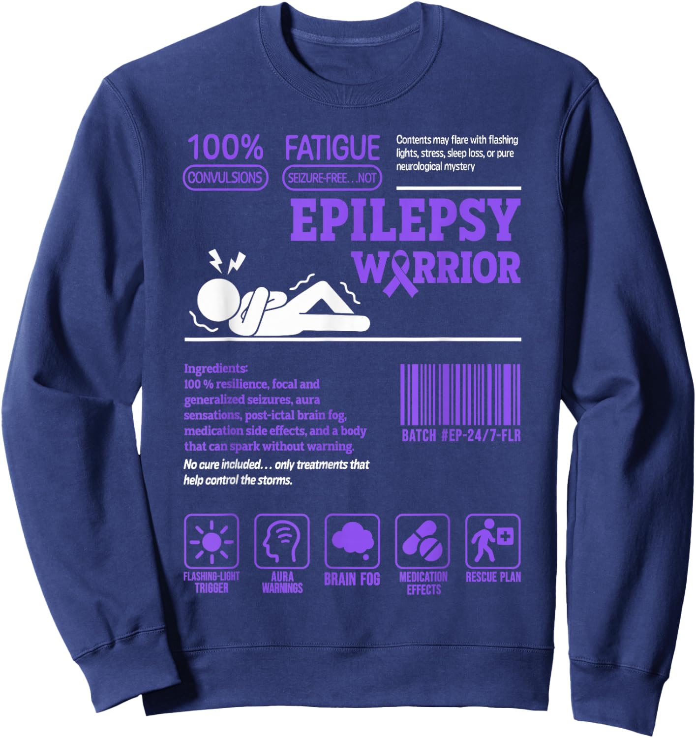 Funny Epilepsy Warrior Epilepsy Awareness Sweatshirt - Sweatshirt | Navy