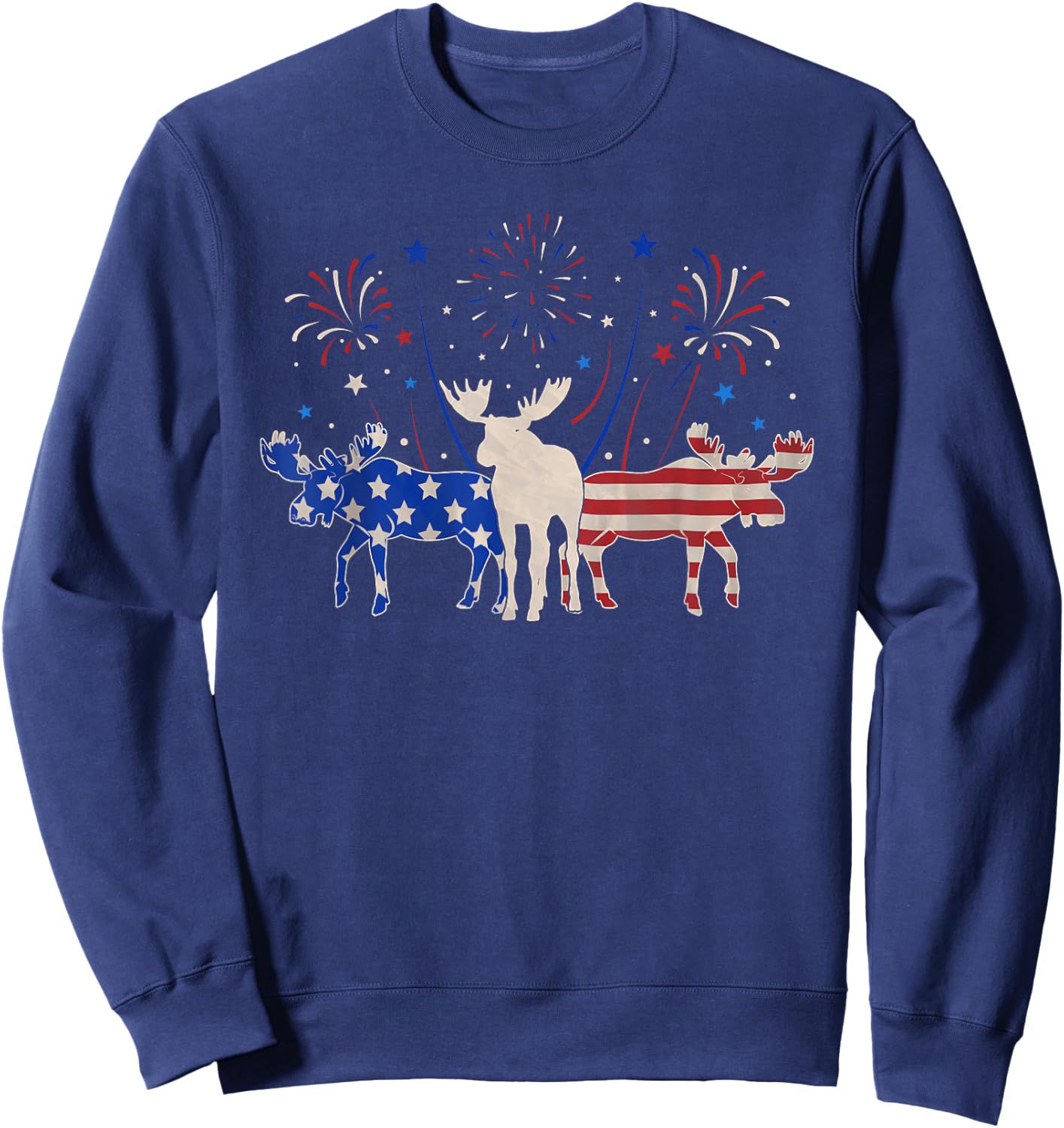 Three Moose 4th of July Patriotic American Flag Sweatshirt - Sweatshirt | Navy
