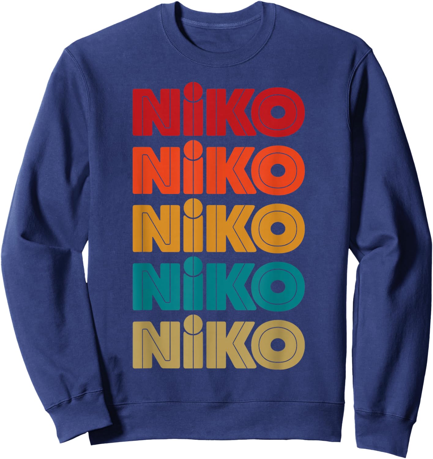Niko Name, Retro Given Name Colorful Inline Font Sweatshirt - Sweatshirt | Navy