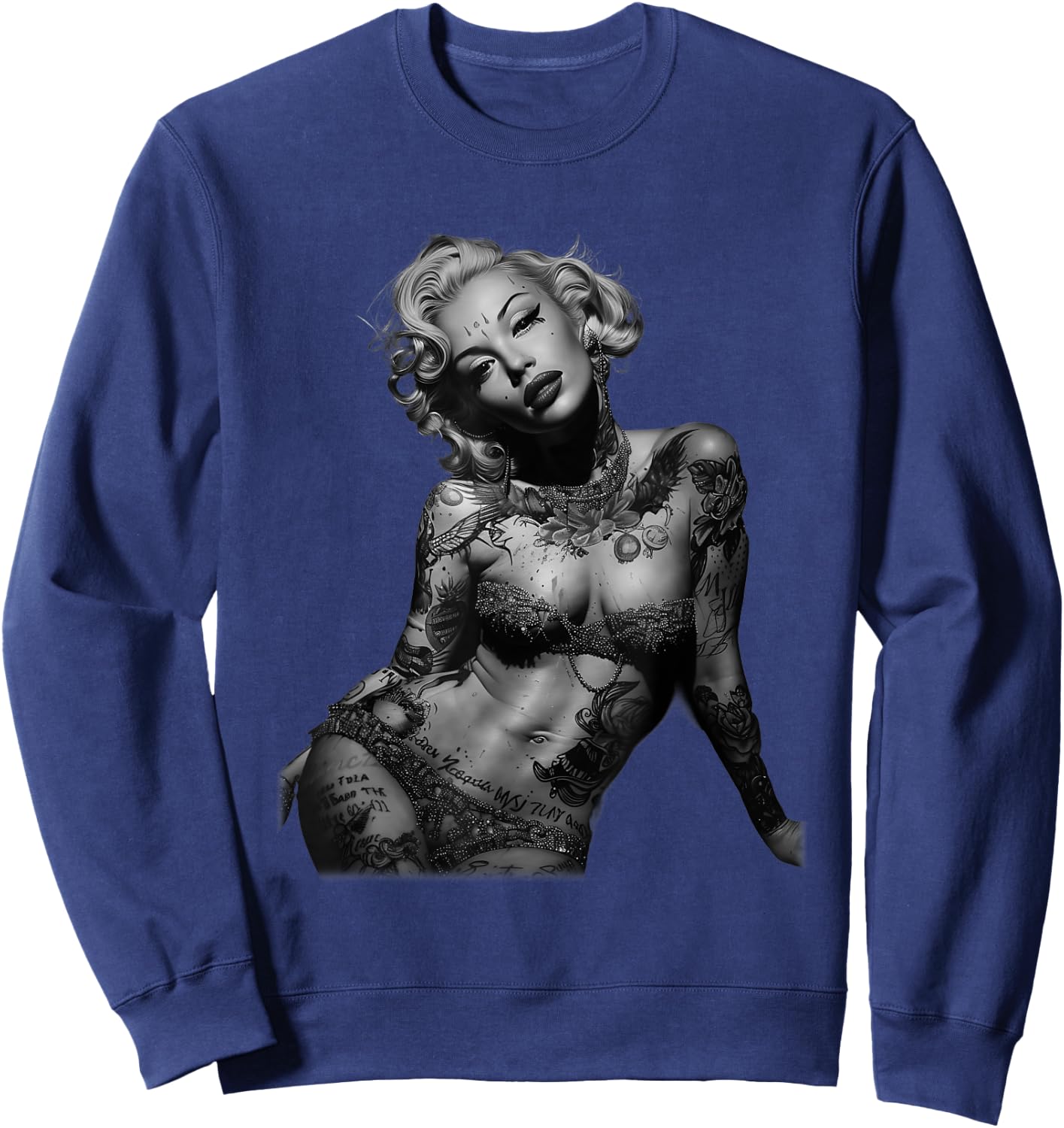 Retro Pinup Sexy Tattoo Girl , black Sweatshirt - Sweatshirt | Navy