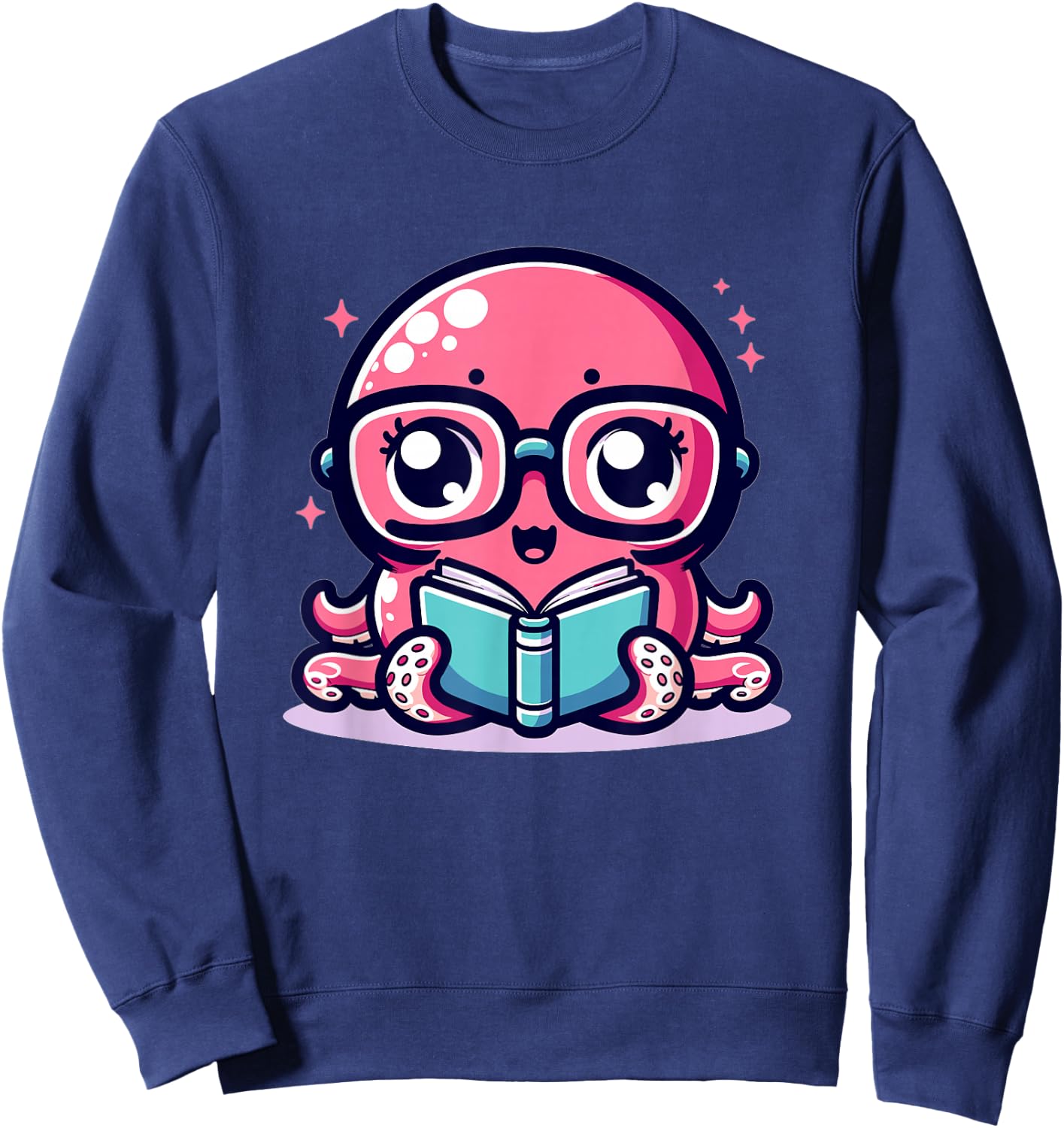 Adorable Book Lover Octopus With Reading Glasses Cute Sweatshirt - Sweatshirt | Navy