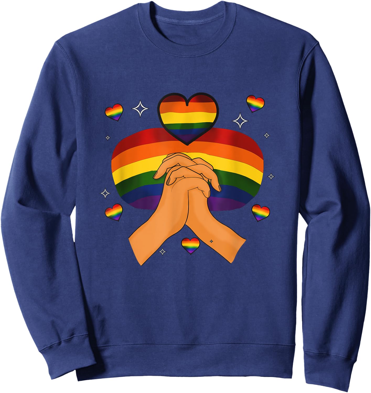 Gay Pride Month LGBTQ LGBT Rainbow Flag Men Holding Hands Sweatshirt - Sweatshirt | Navy