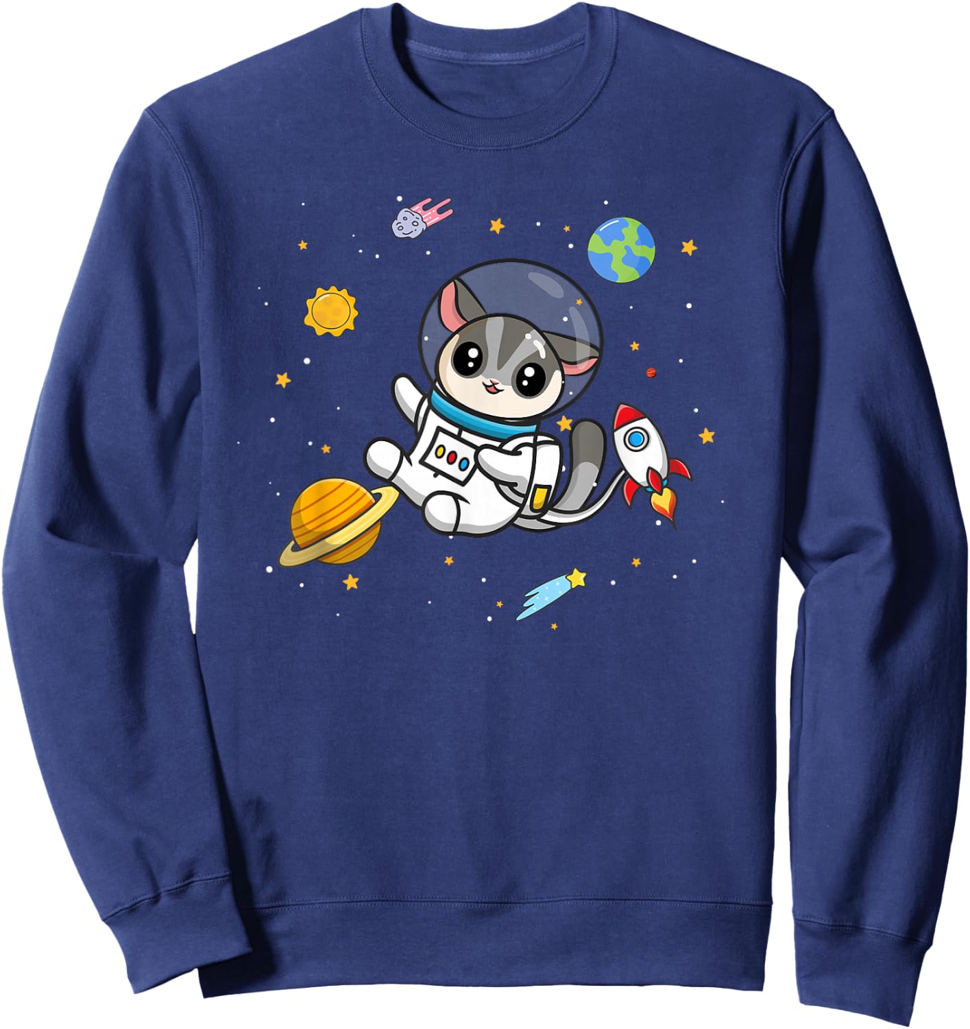 Boys Girls Cute Kawaii Kids Space Pet Sugar Glider Mom Lover Sweatshirt - Sweatshirt | Navy