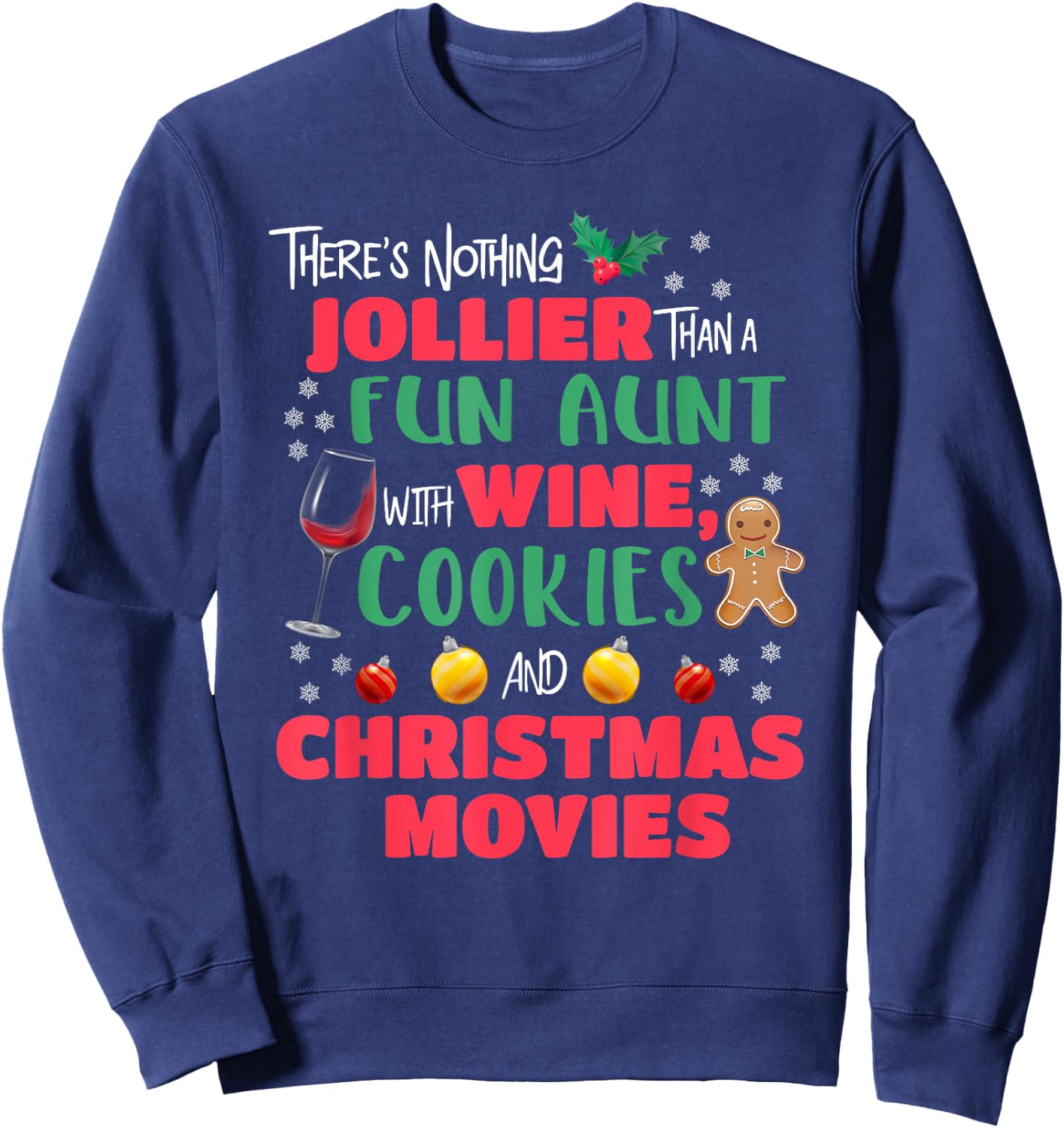 Funny Aunt Christmas Wine & Cookies Holiday Pajamas Sweatshirt - Sweatshirt | Navy