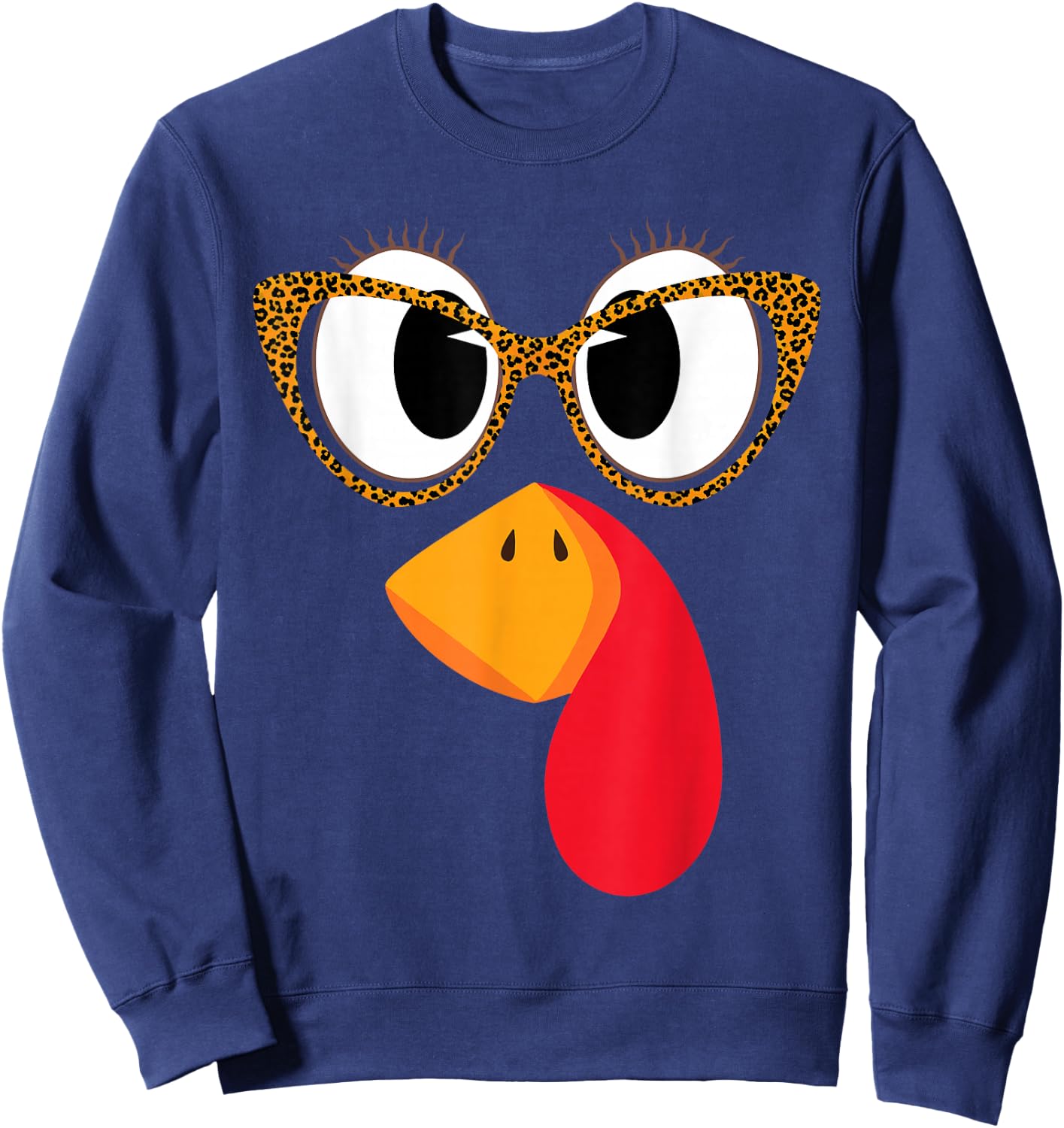 Fun Leopard Glasses Turkey Face - Thanksgiving Women Girl Sweatshirt - Sweatshirt | Navy
