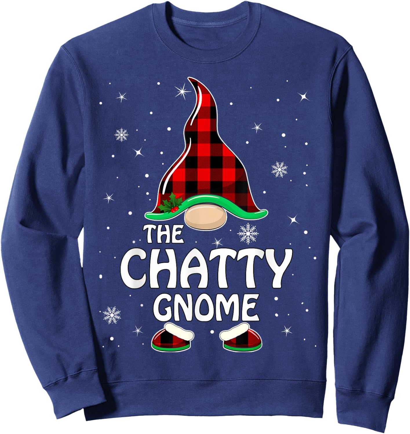 Chatty Gnome Buffalo Plaid Matching Family Christmas Pajama Sweatshirt - Sweatshirt | Navy