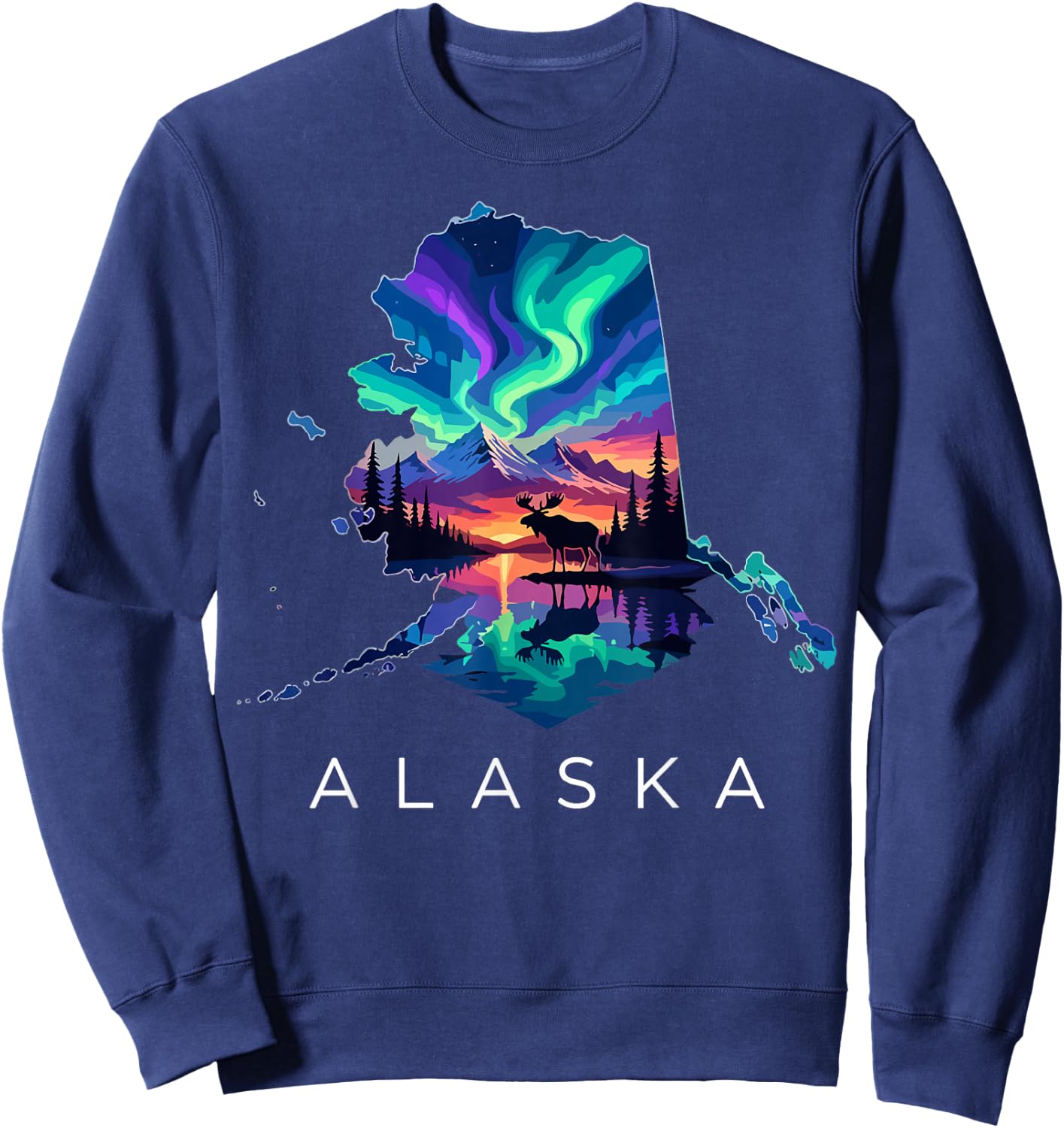 Alaska Moose Animal Alaskan Map Sweatshirt - Sweatshirt | Navy