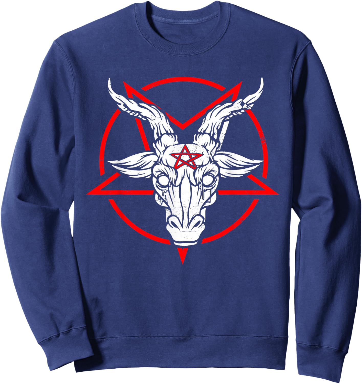 Antichrist Occult Satan Funny Satanic Goat Pentagram Atheist Sweatshirt - Sweatshirt | Navy