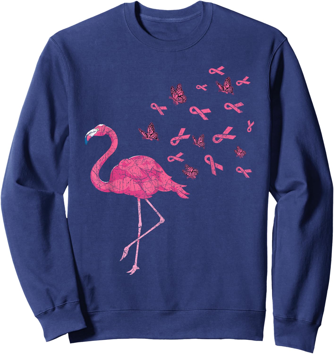 Exotic Bird Flamingo Pink Ribbon Breast Cancer Awareness Sweatshirt - Sweatshirt | Navy