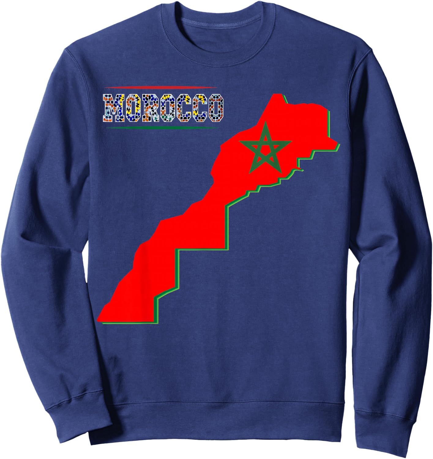Morocco Map Flag Shirt Retro Moroccan Flag Morocco Men Women Sweatshirt - Sweatshirt | Navy