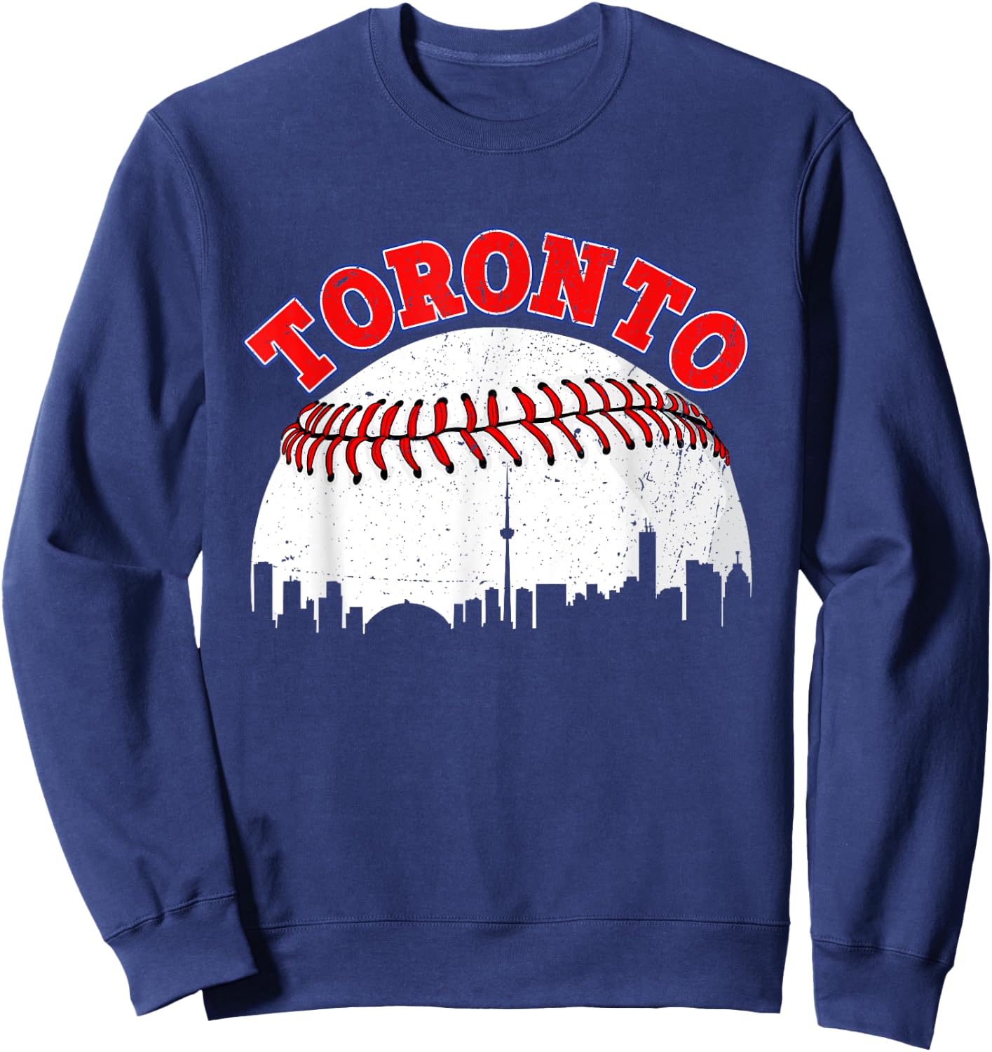 Distressed Baseball Toronto Cityscape Women Sweatshirt - Sweatshirt | Navy