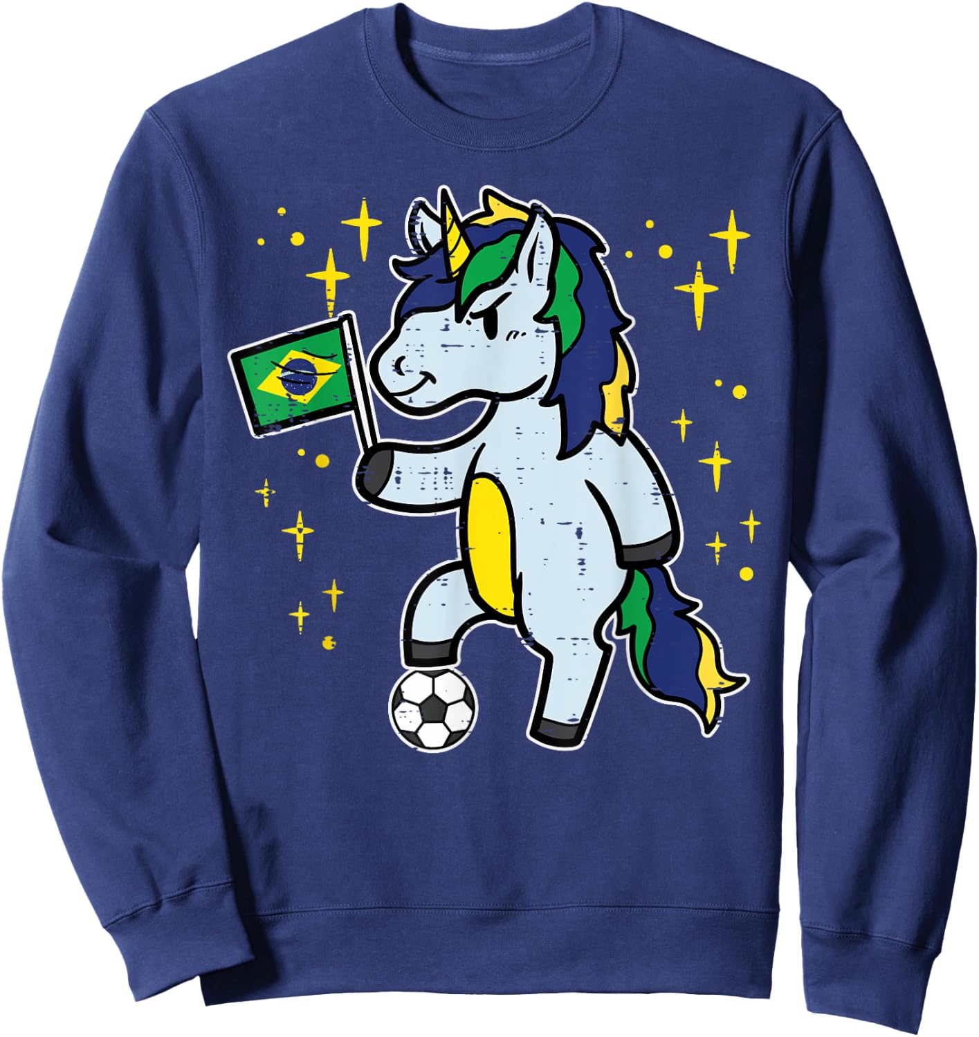 Brazil Flag Unicorn Football Soccer Fan Women Girls Kids Sweatshirt - Sweatshirt | Navy