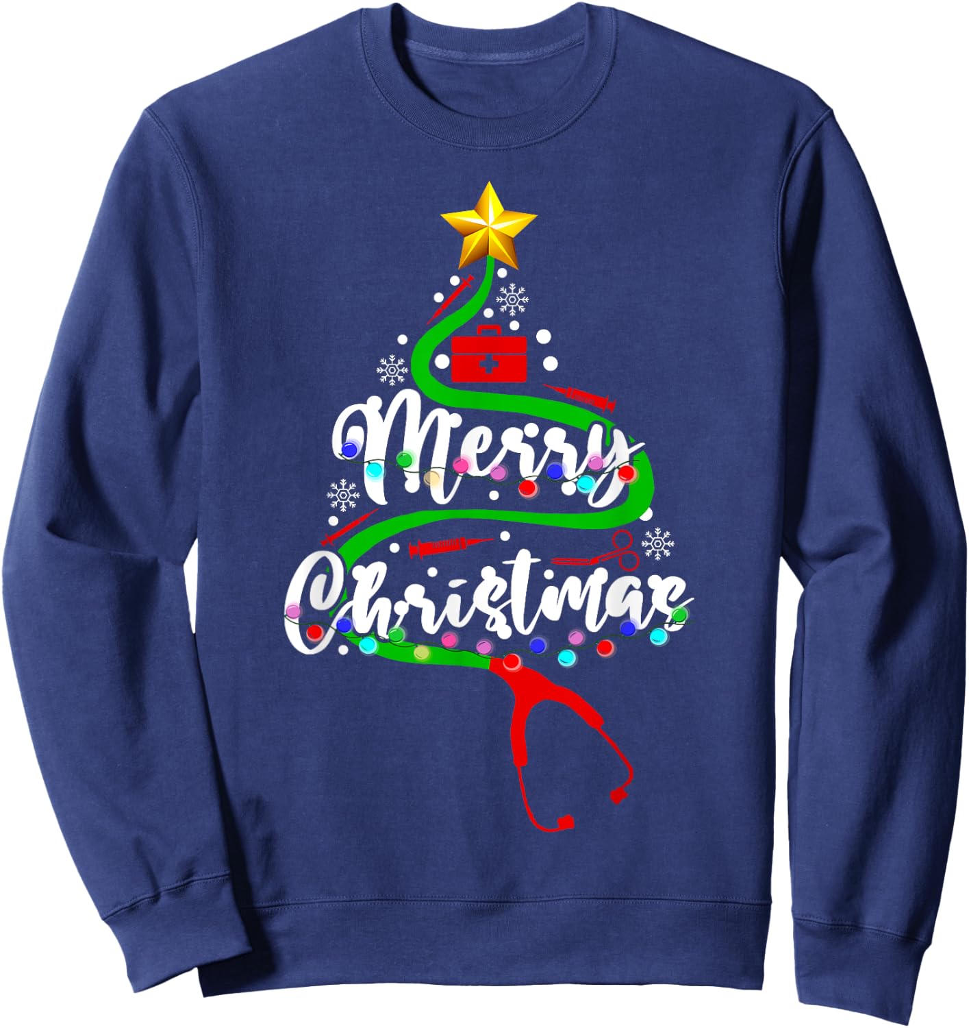 Funny Stethoscope Christmas Tree Nursing Scrub NICU RN LPN Sweatshirt - Sweatshirt | Navy