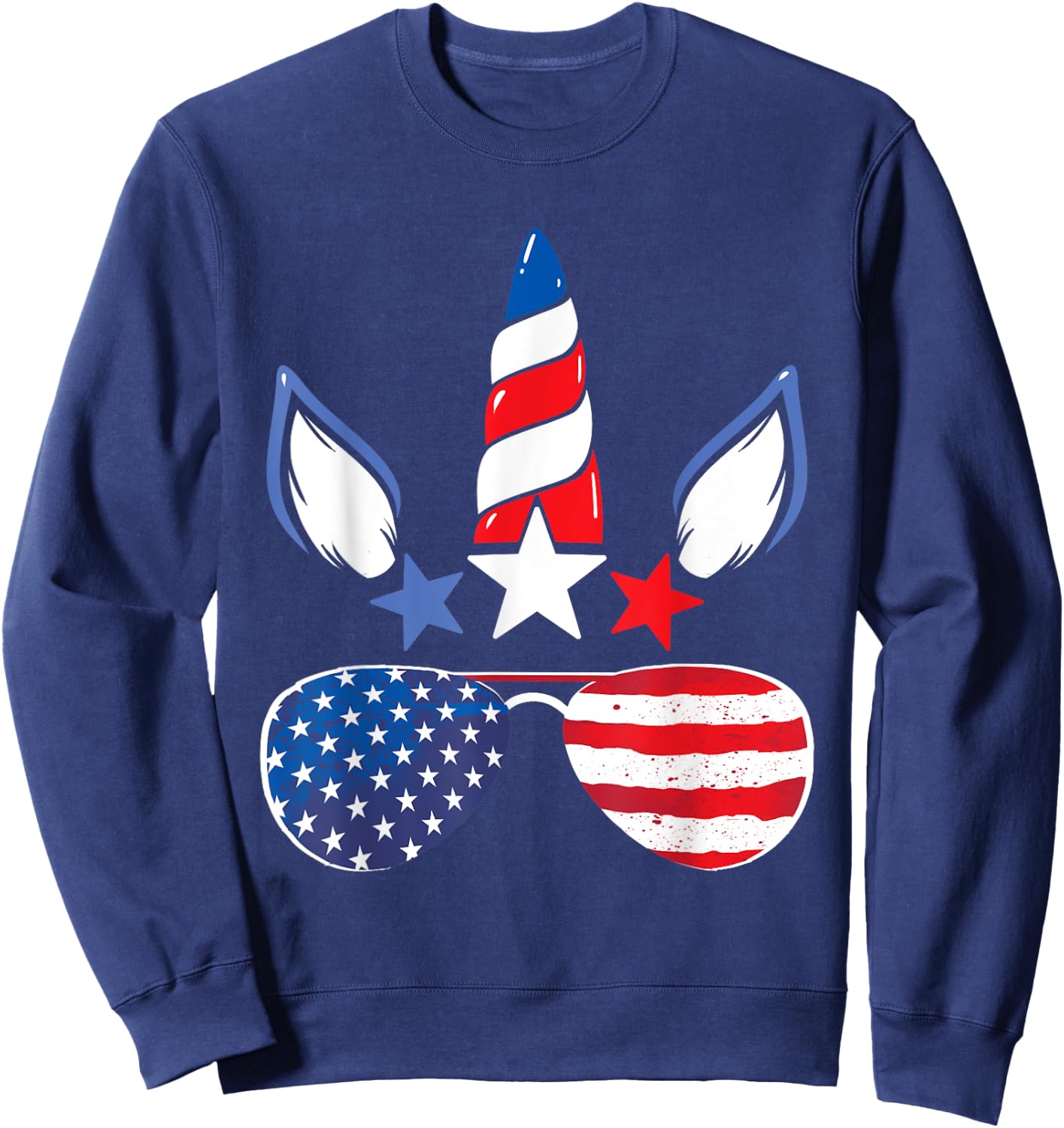 Unicorn 4th of July Girls Kids Women American Flag Sweatshirt - Sweatshirt | Navy