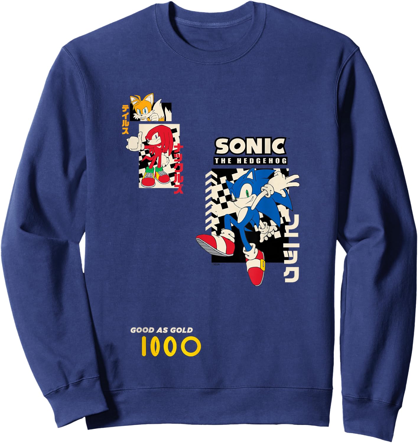 Sonic The Hedgehog Good As Gold Vintage Kanji Panels Sweatshirt - Sweatshirt | Navy