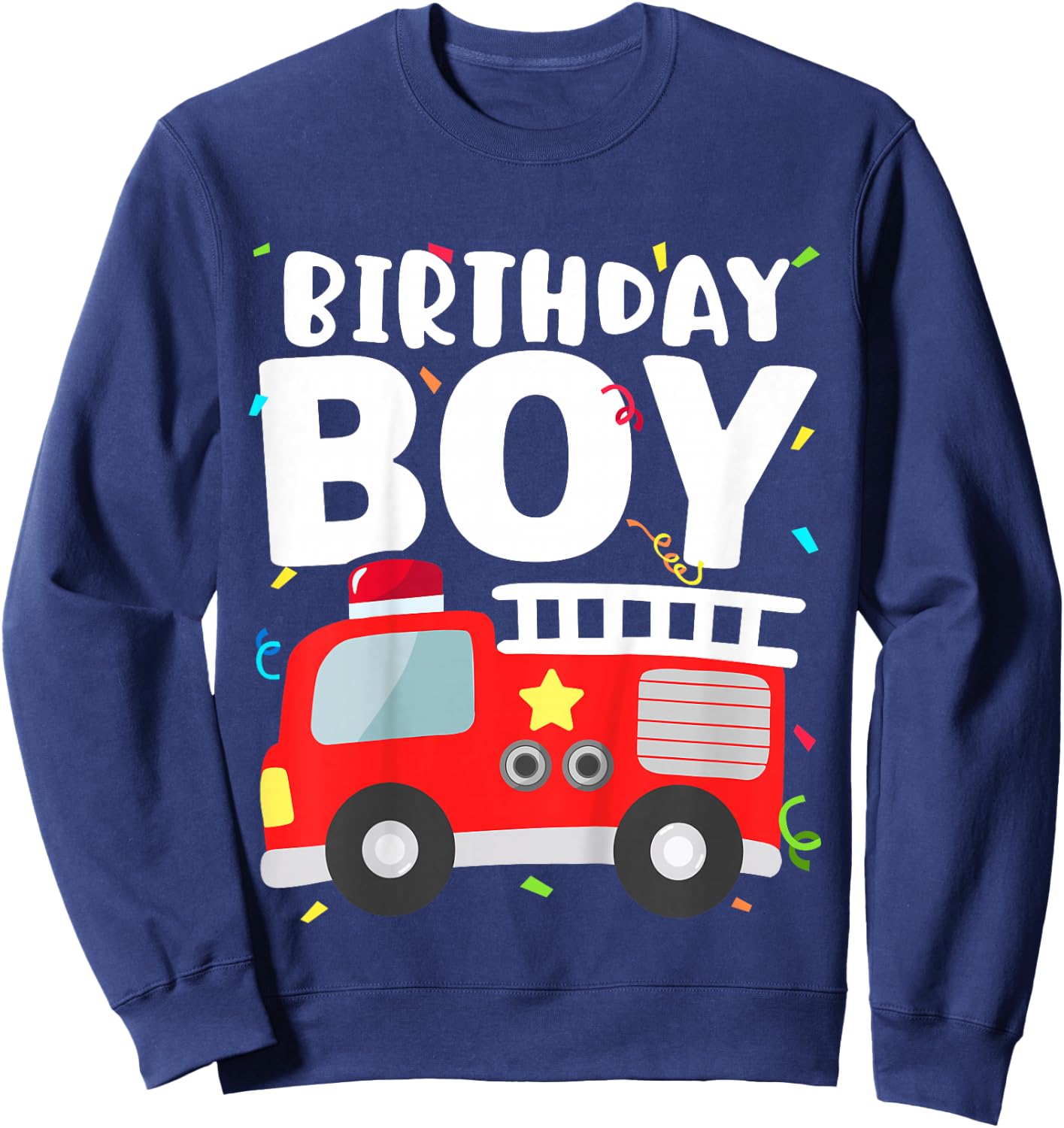 Kids Birthday Boy Fire Truck Party Firefighter Theme Toddler Sweatshirt - Sweatshirt | Navy