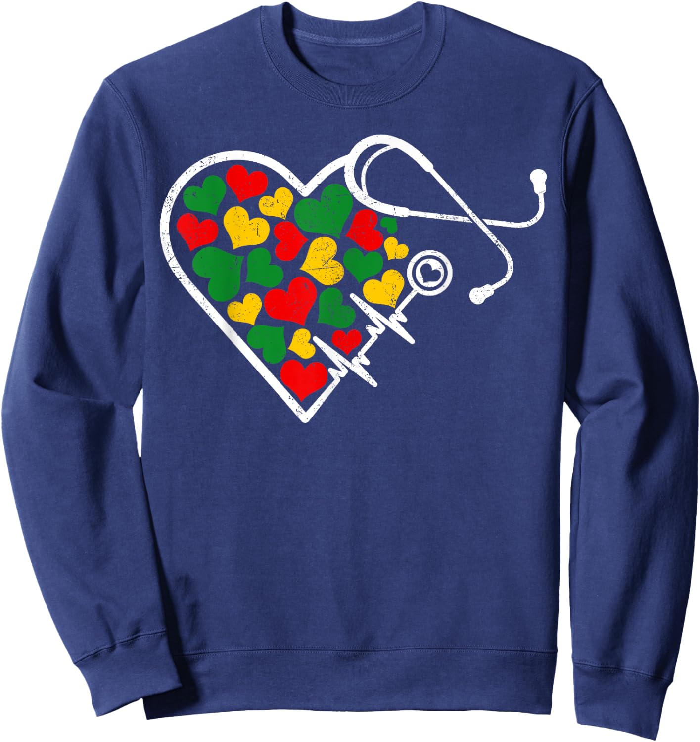 Juneteenth Nurse Stethoscope & Heartbeat Afro Women Girls Sweatshirt - Sweatshirt | Navy
