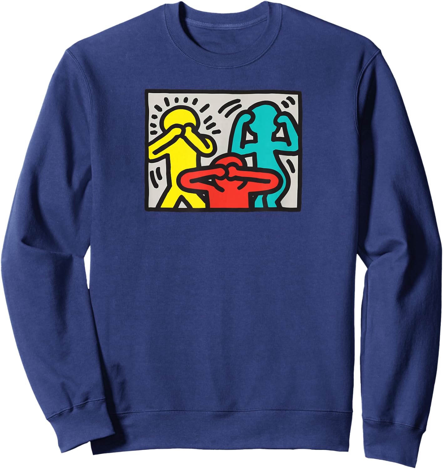 Keith Haring See Hear Speak Nothing Boses Artwork , blue Sweatshirt - Sweatshirt | Navy