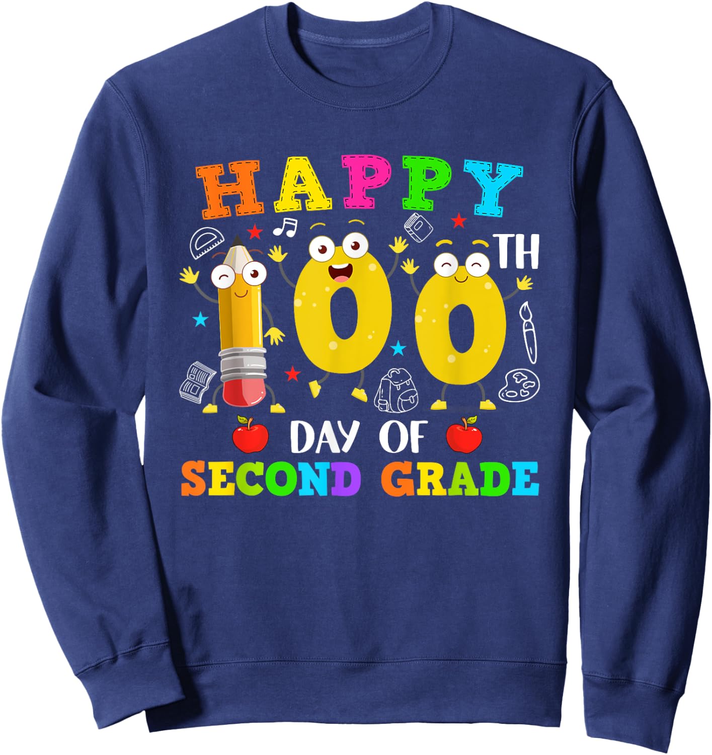 Funny Pencil 100 Days Of Second Grade Students Teacher Kids Sweatshirt - Sweatshirt | Navy