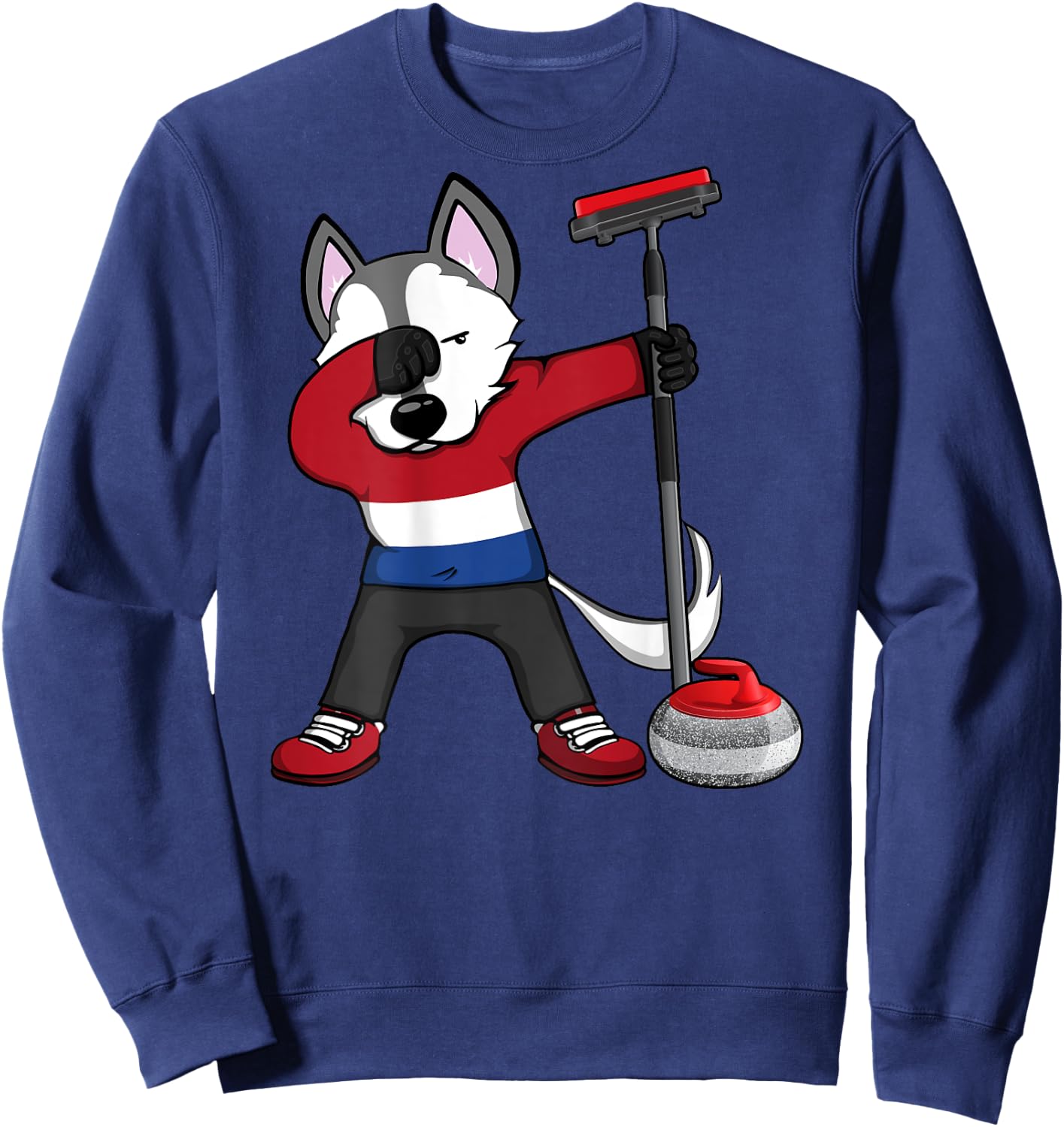Dabbing Husky Netherlands Curling Lovers Jersey Winter Sport Sweatshirt - Sweatshirt | Navy