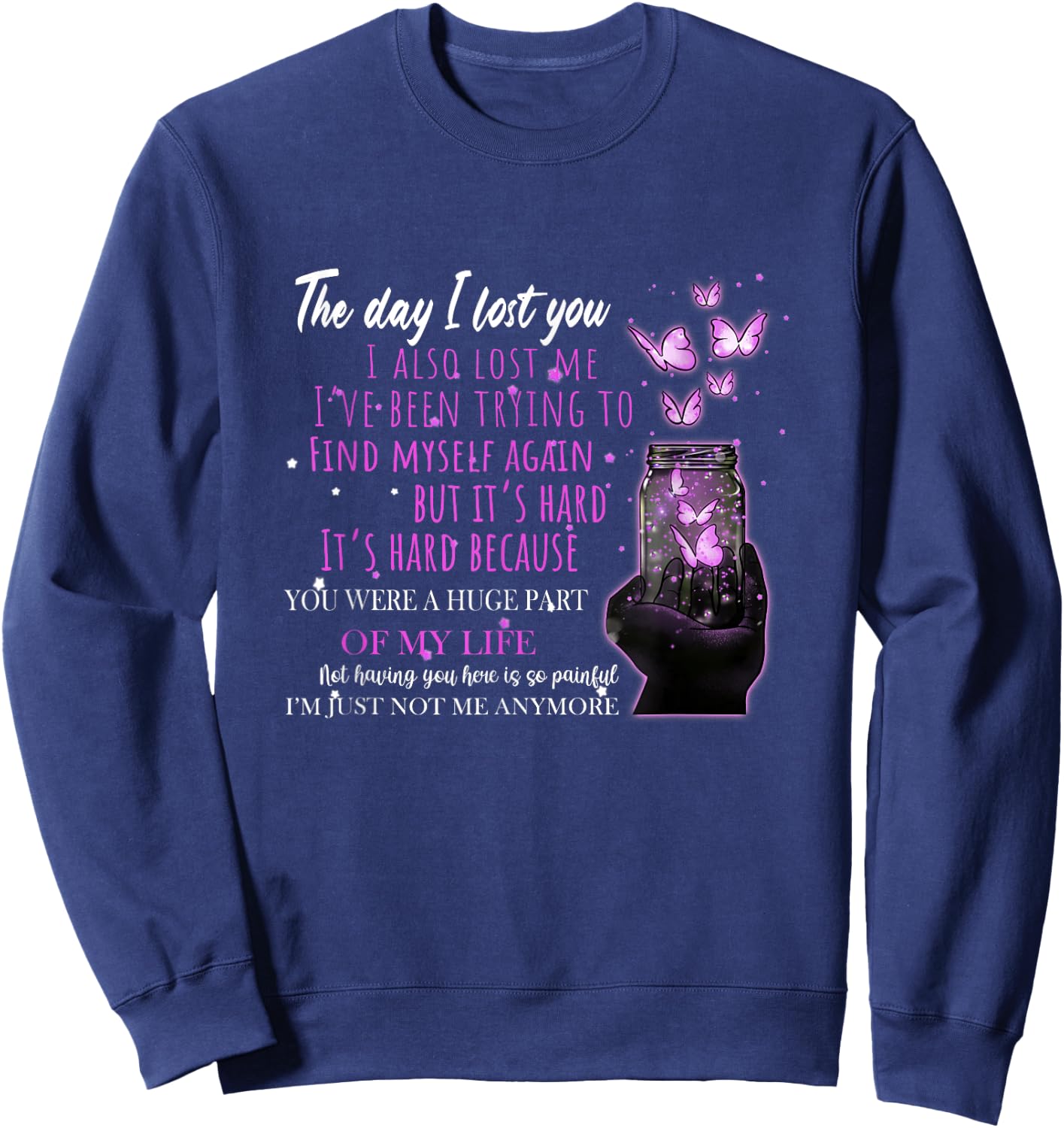 The Day I Lost You Butterfly Heaven Memorial Remembrance Sweatshirt - Sweatshirt | Navy