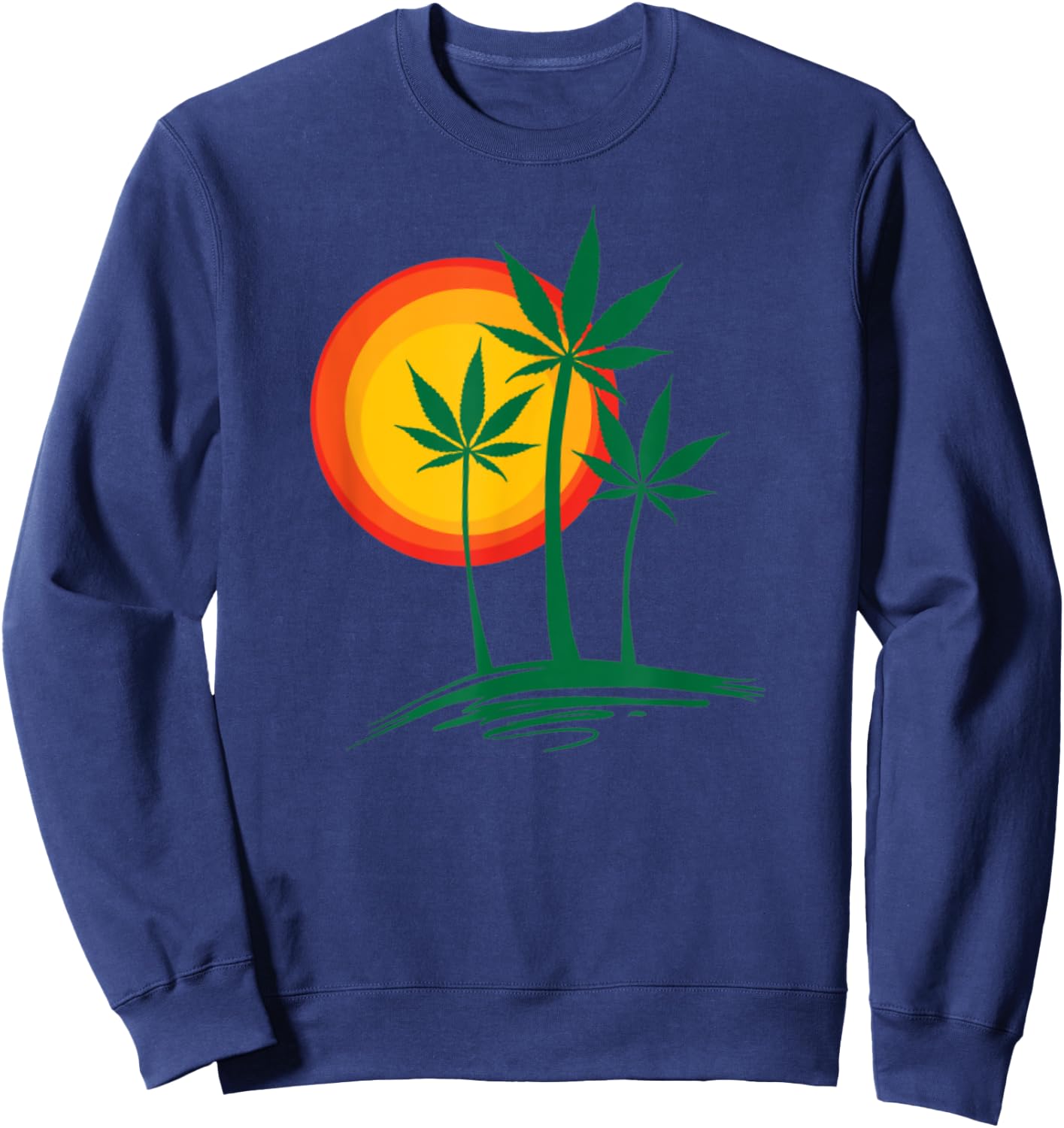 Beautiful Marijuana Weed Palm Tree Paradise Sweatshirt - Sweatshirt | Navy